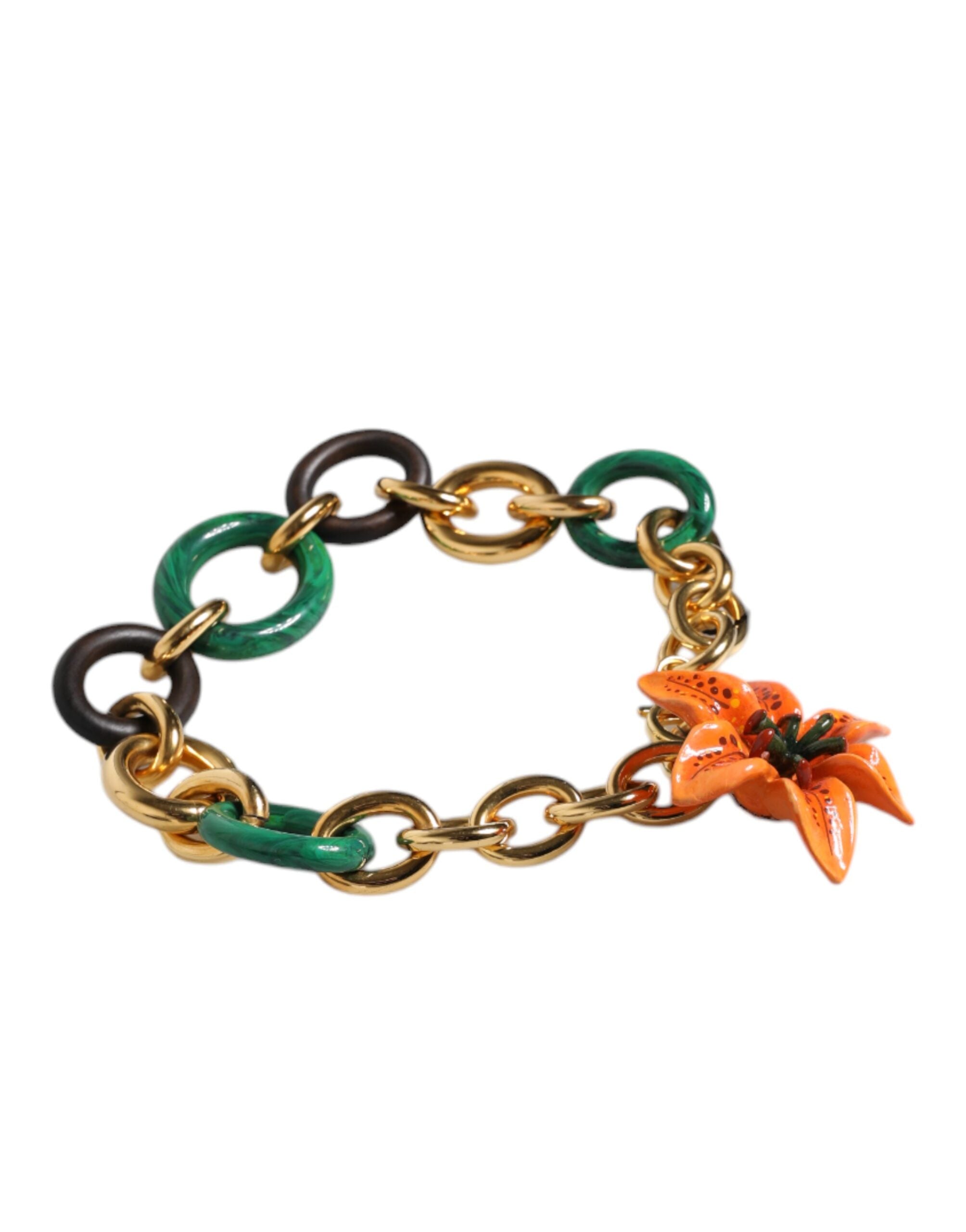 Meerkleurig Goudkleurig Messing Oranje Lelie Bloem Ketting