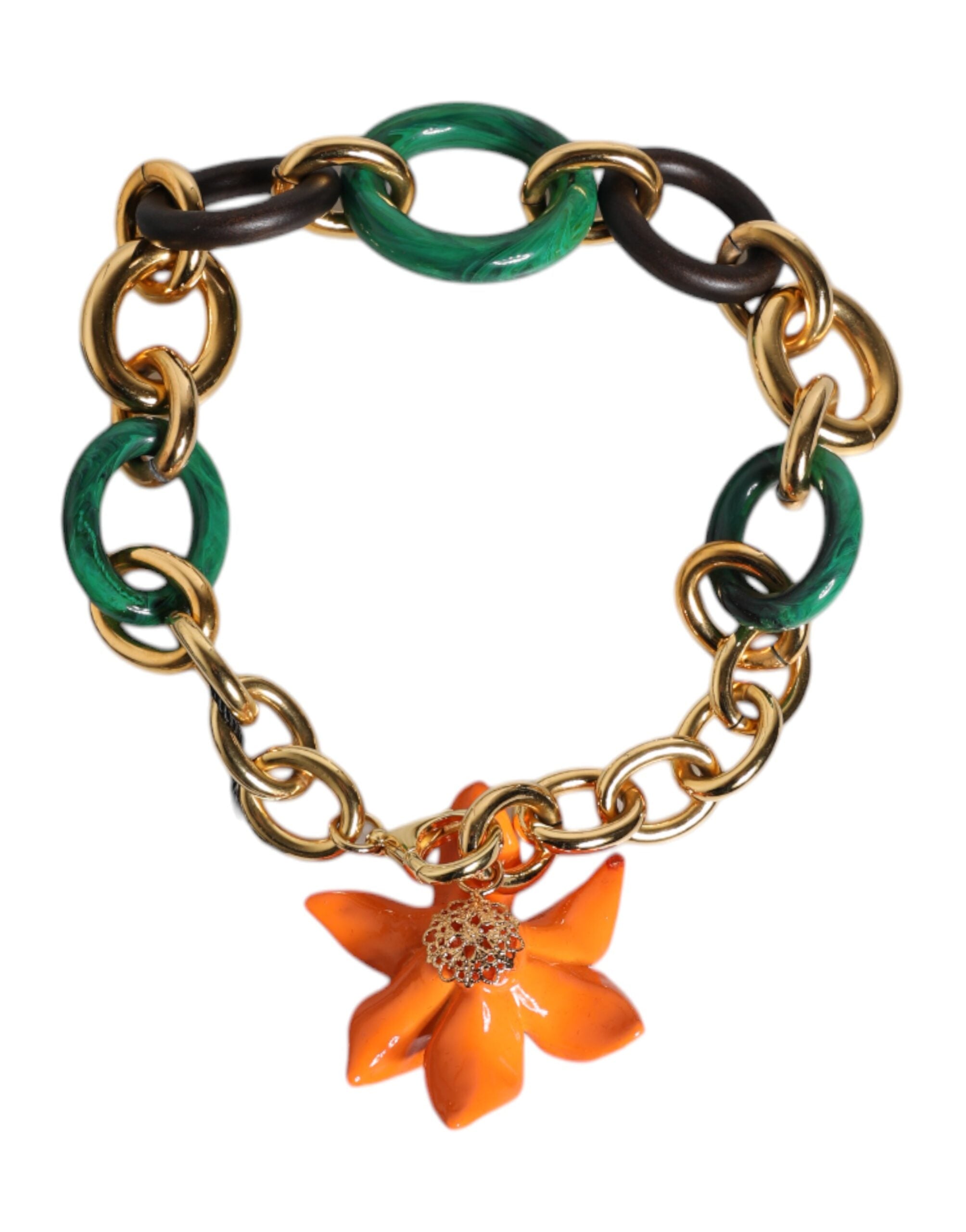 Meerkleurig Goudkleurig Messing Oranje Lelie Bloem Ketting