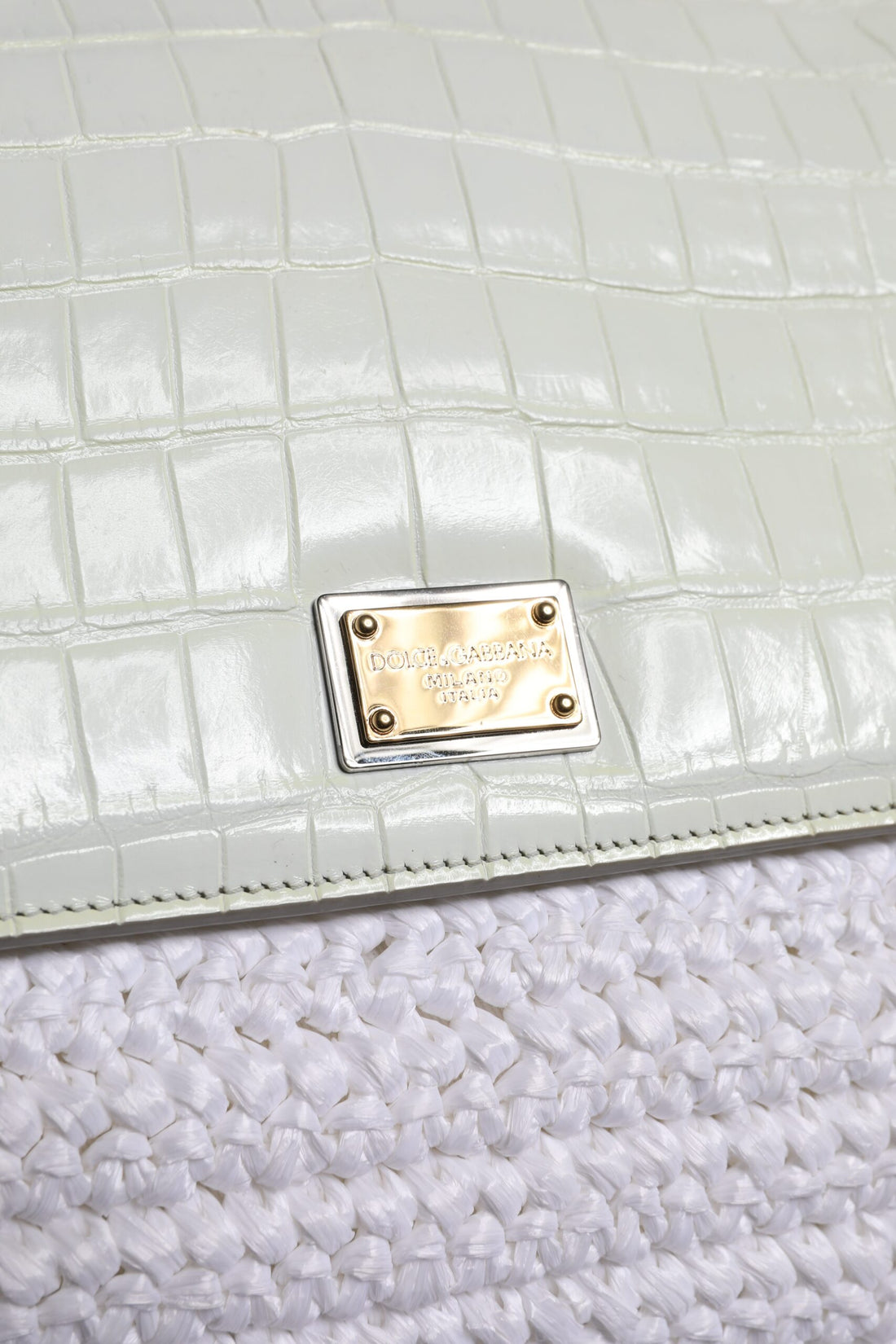 Dolce & Gabbana White Rafia Leather Top Handle Crossbody Bag