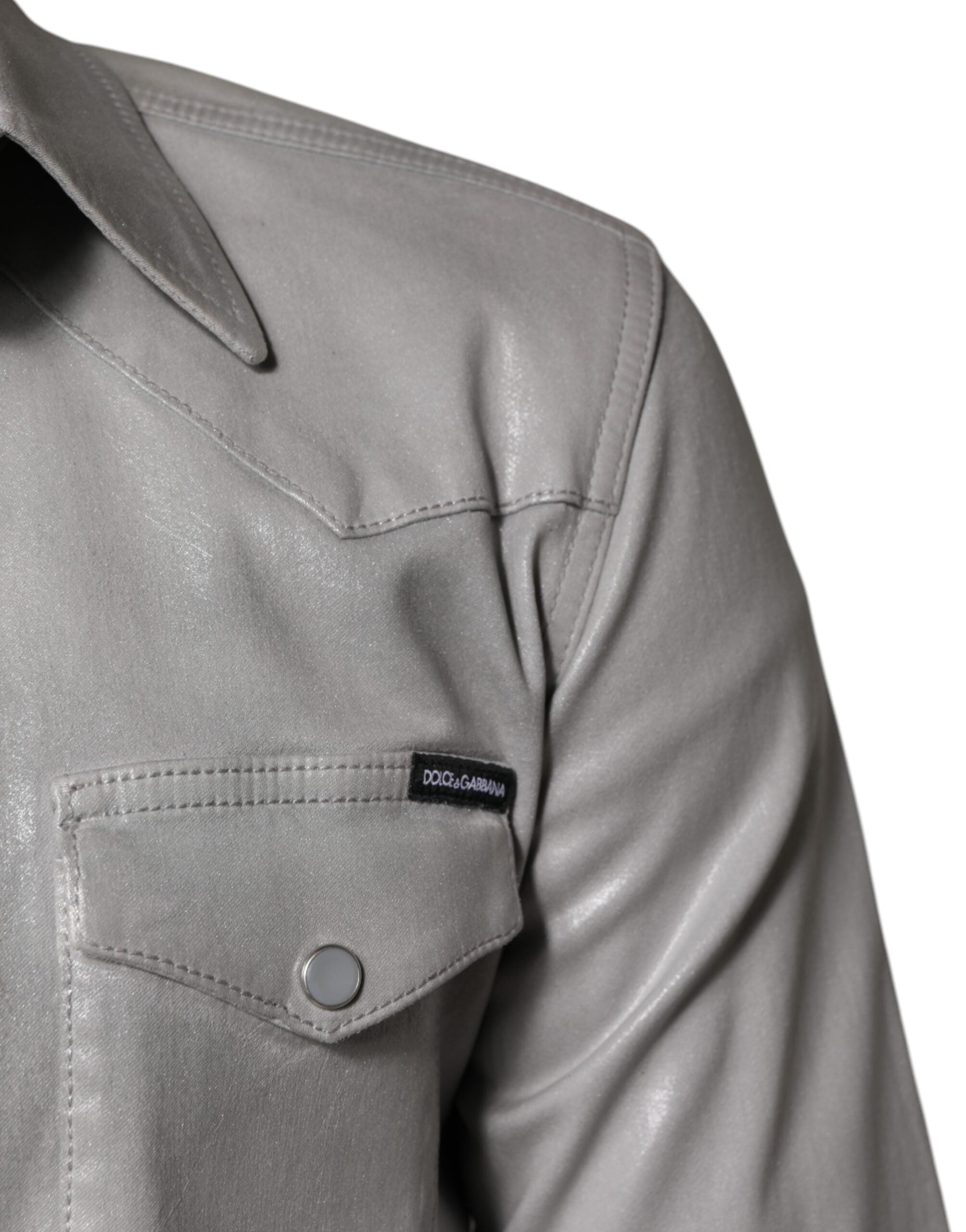Metallic Grijs Katoenen Overhemd met Knopen