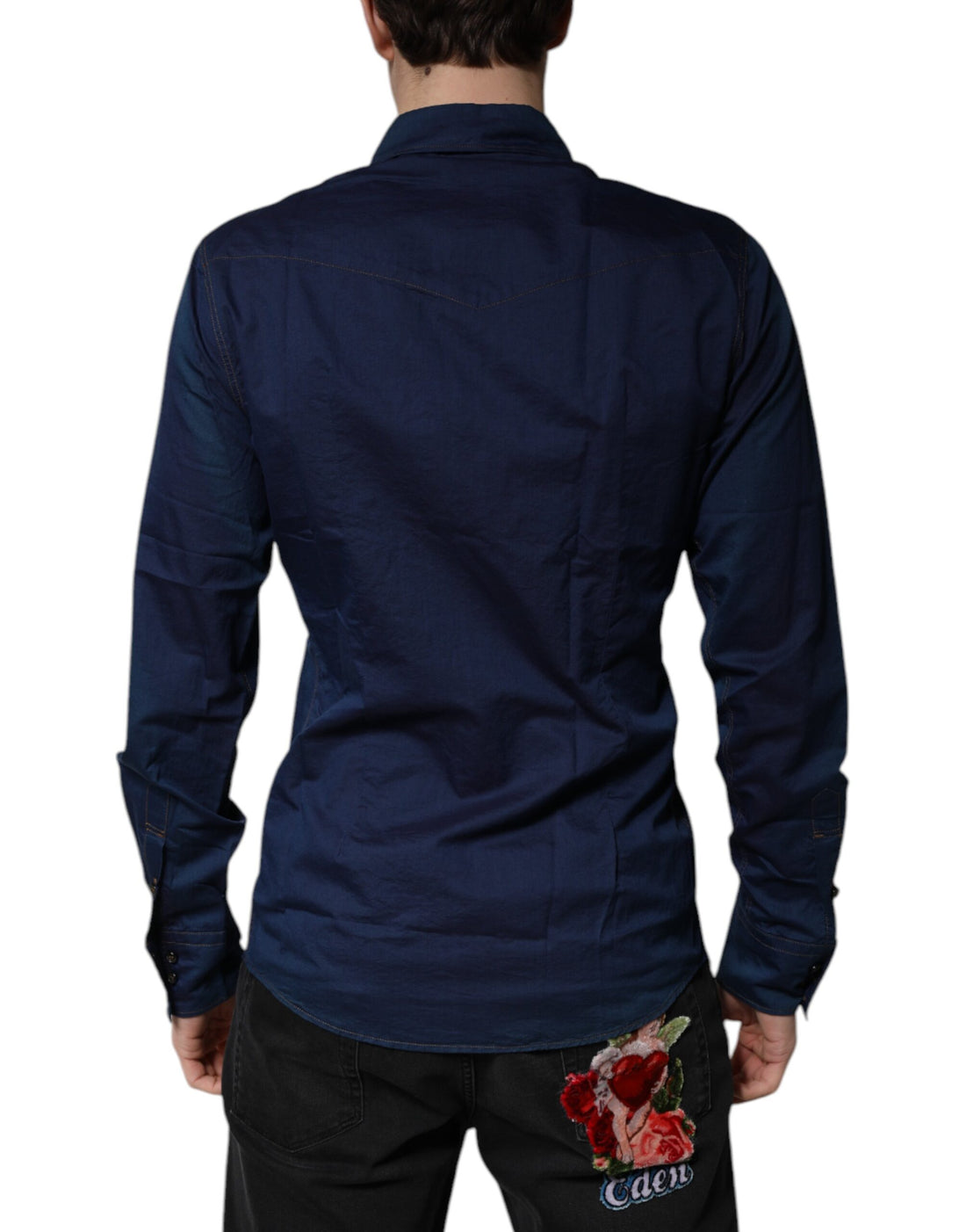 Dolce & Gabbana Dark Blue Cotton GOLD Dress Formal Shirt