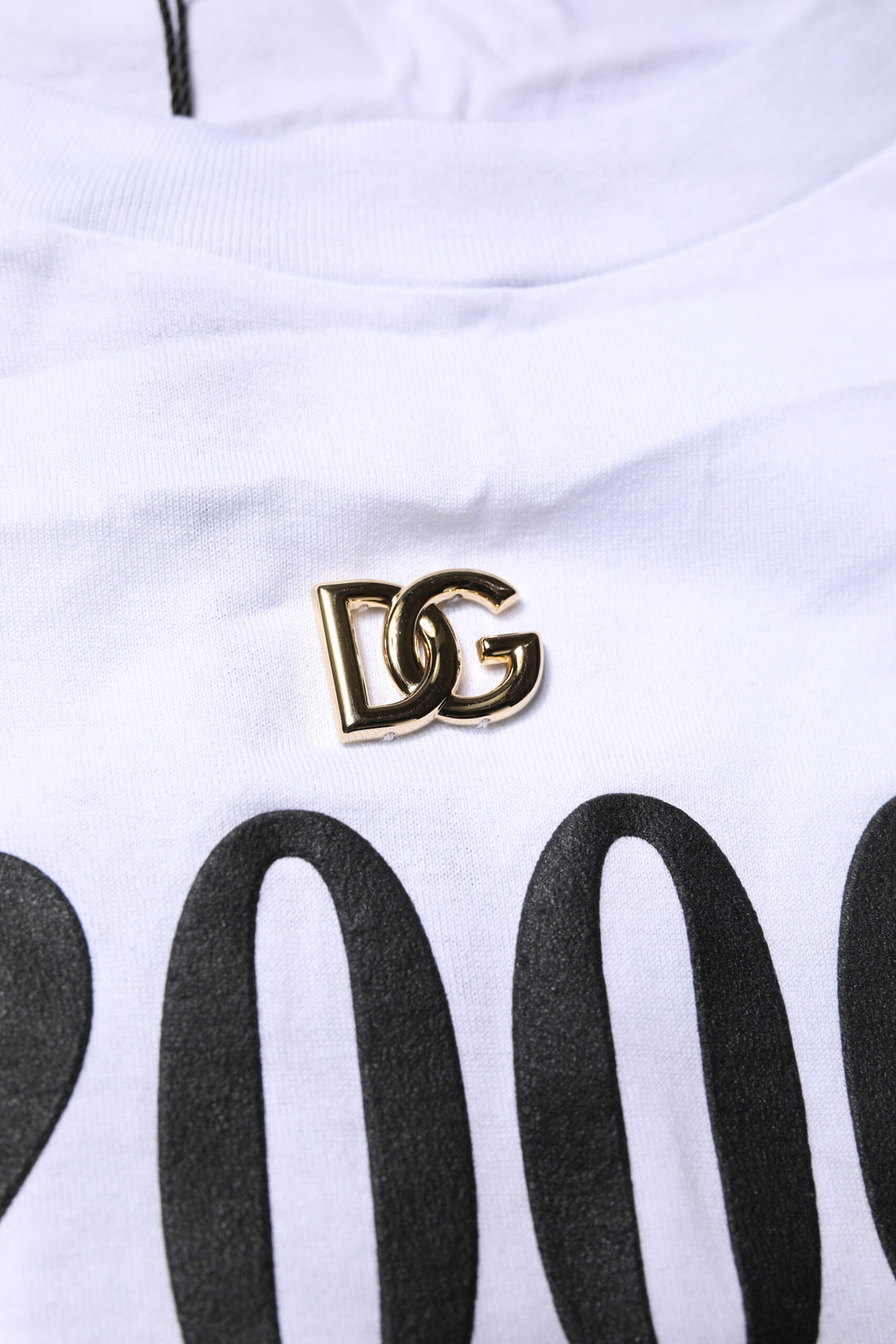 Dolce & Gabbana White Print Lace-Up Cotton Crew Neck T-shirt