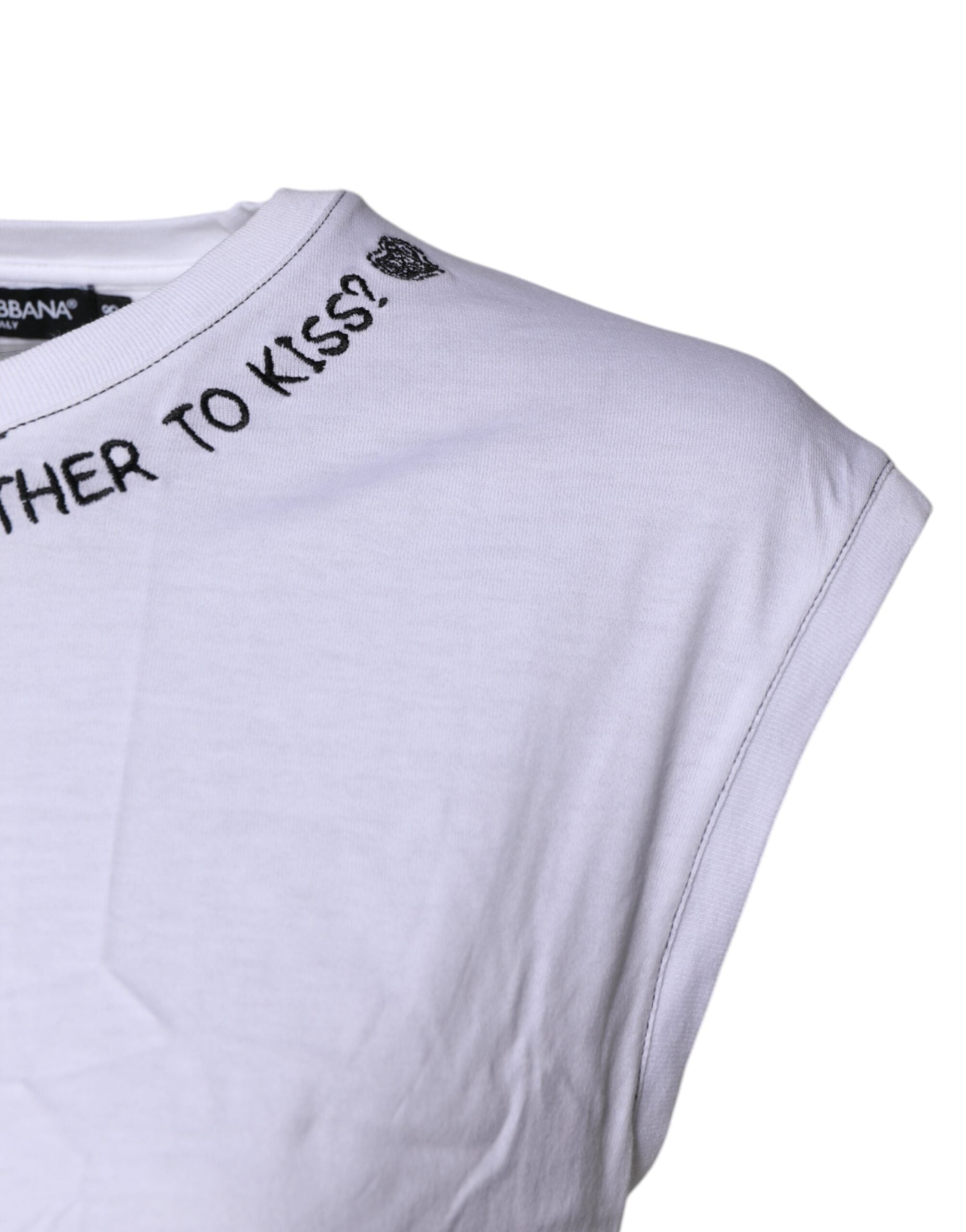 Dolce & Gabbana White Cotton Sleeveless Printed Tank T-shirt