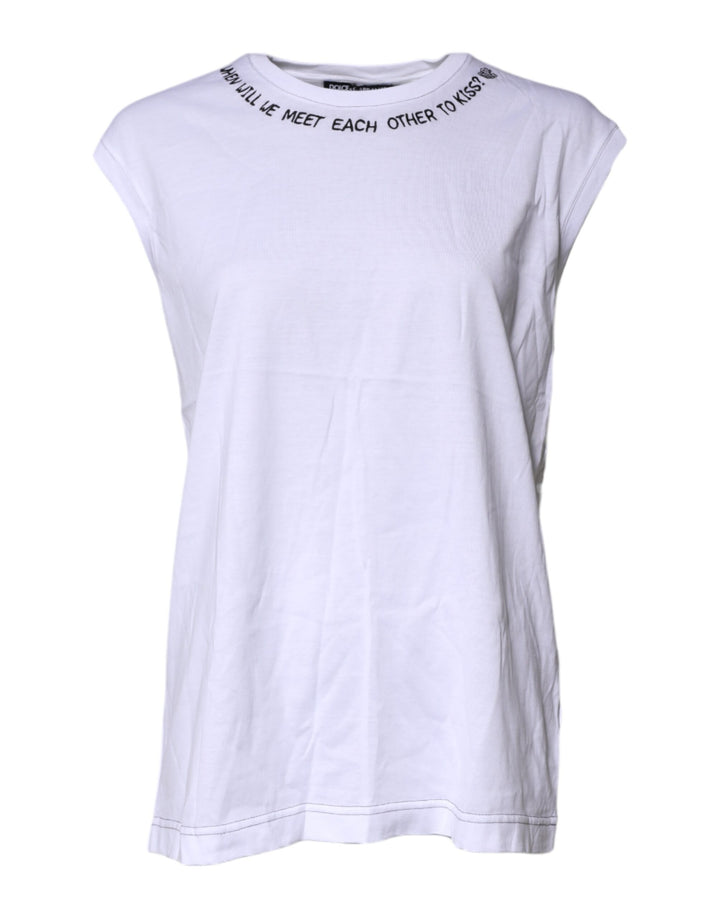 Dolce & Gabbana White Cotton Sleeveless Printed Tank T-shirt