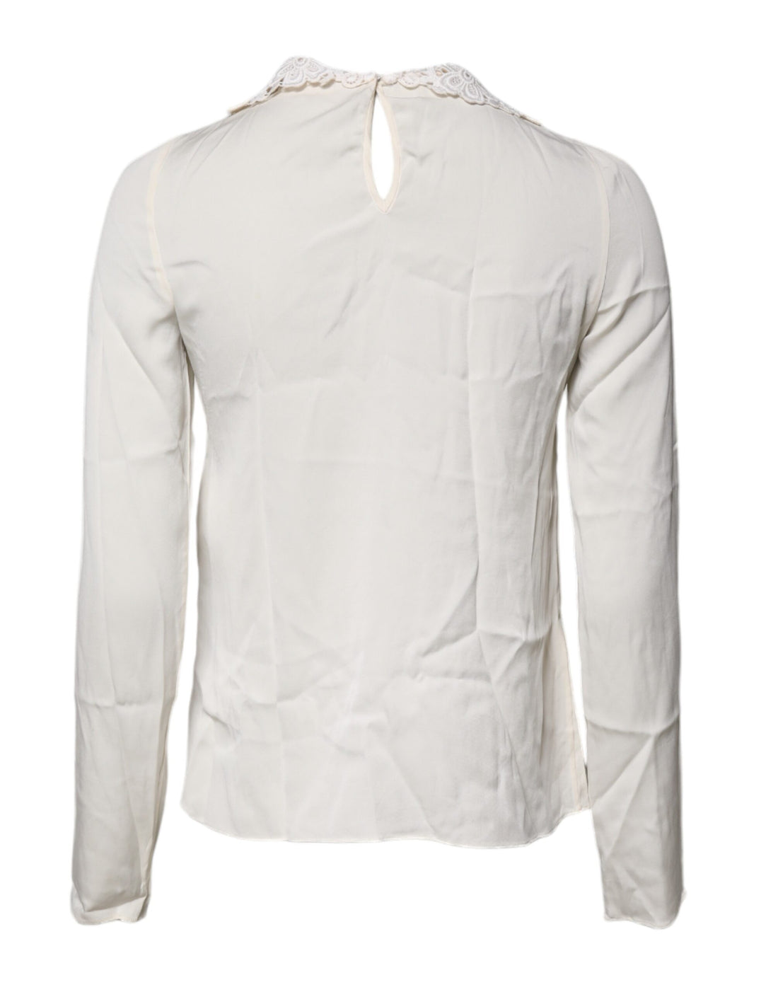 Dolce & Gabbana Cream Floral Lace Long Sleeves Blouse Top