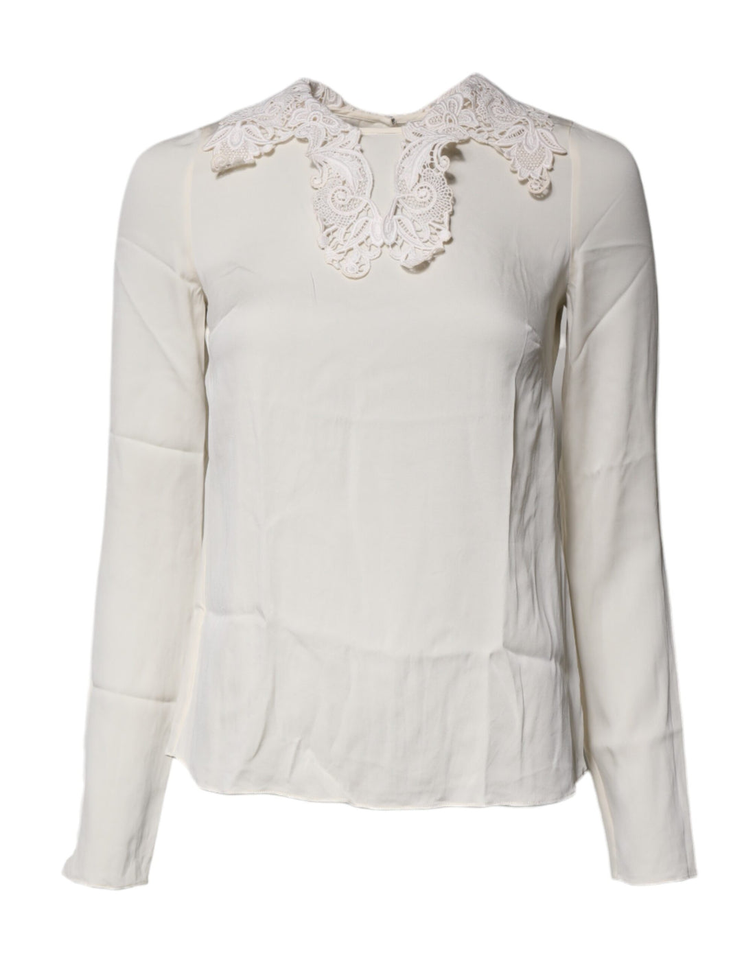 Crèmekleurige Bloemen Kanten Blouse Top met Lange Mouwen