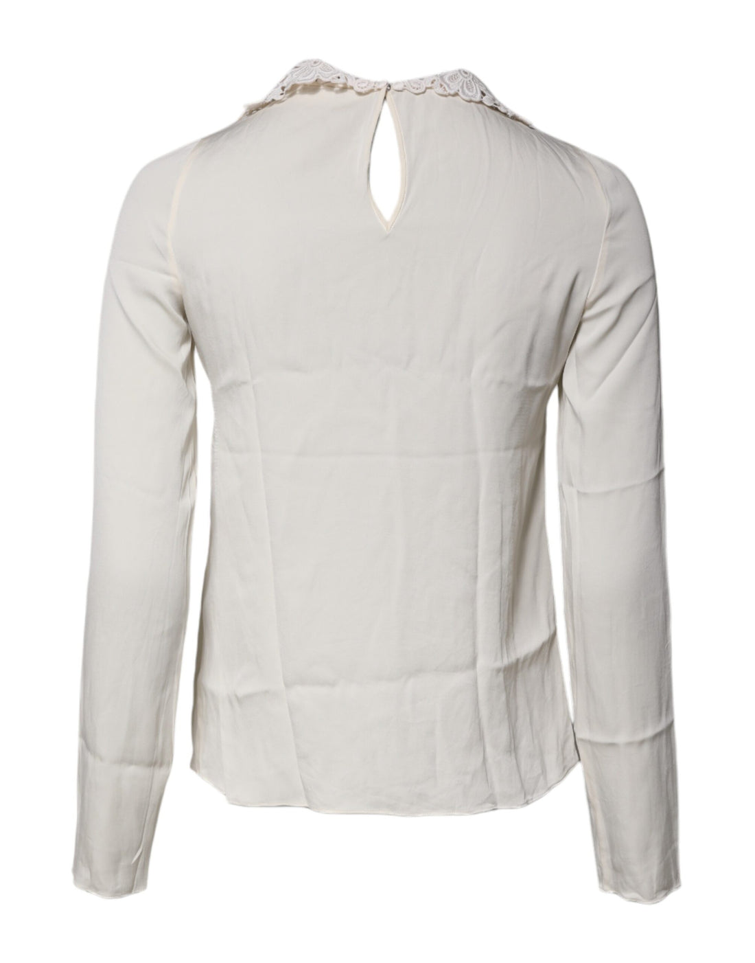 Crèmekleurige Bloemen Kanten Blouse Top met Lange Mouwen