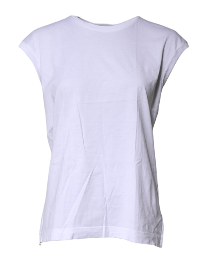 Dolce & Gabbana White Cotton Sleeveless Round Neck Tank Top