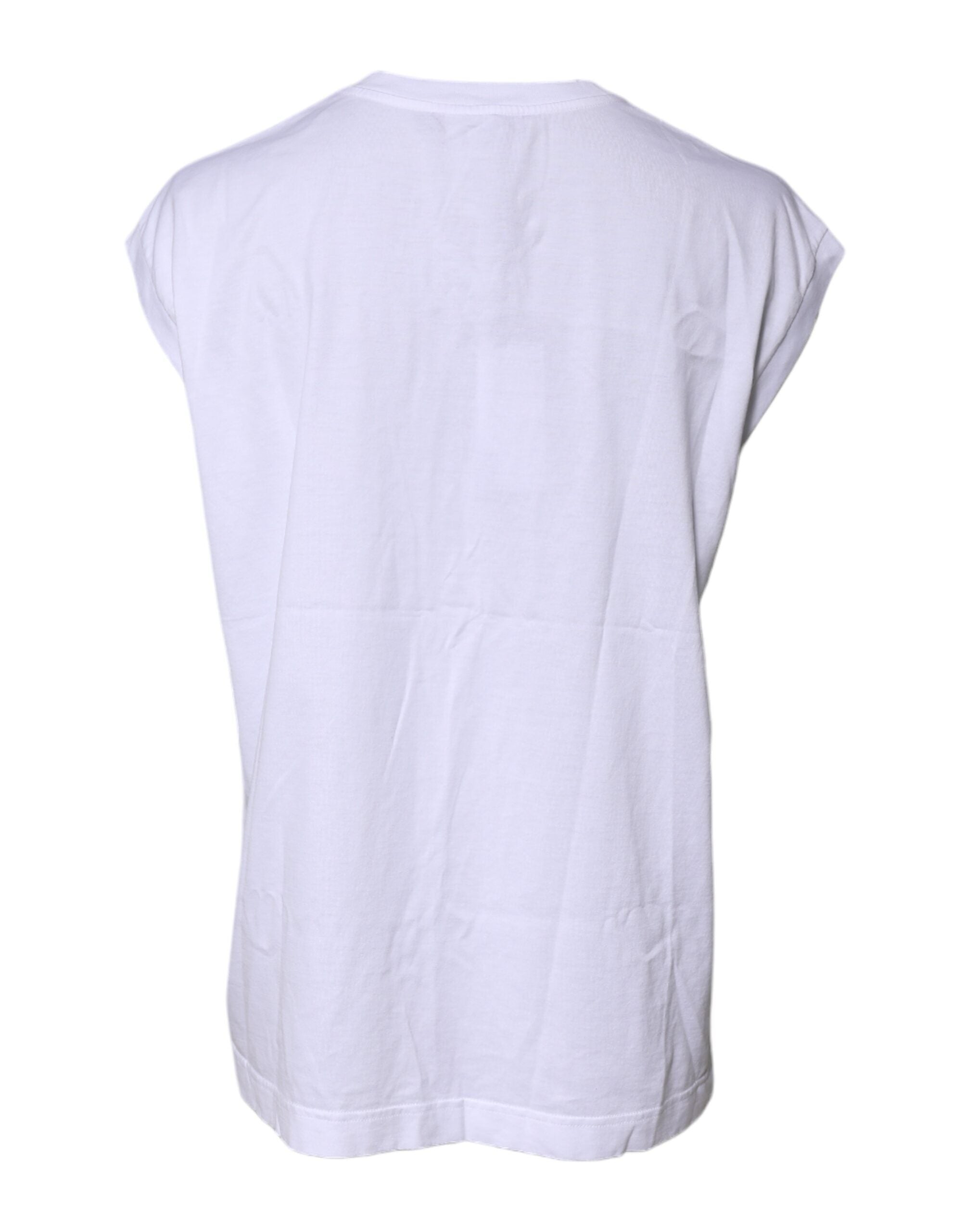 Dolce & Gabbana White Cotton Sleeveless Round Neck Tank Top