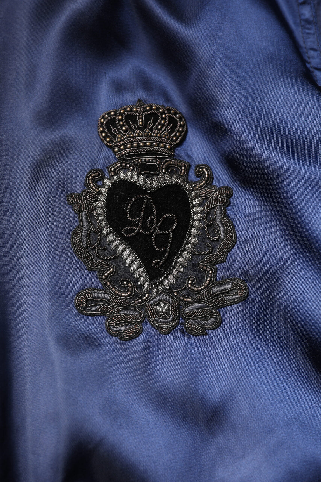 Dolce & Gabbana Blue Nylon DG Crown Full Zip Bomber Jacket