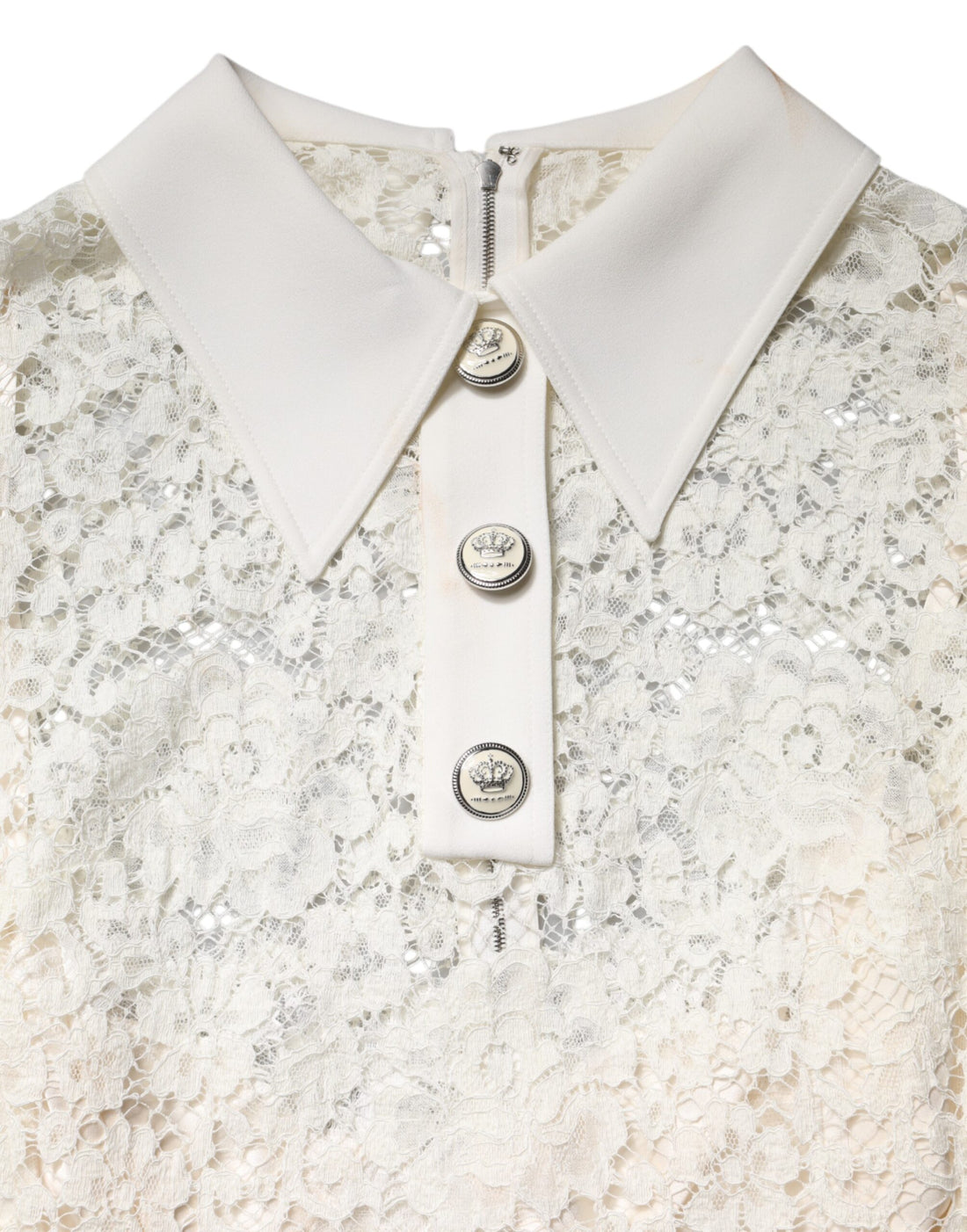 Witte Bloemenkant Lange Mouwen Shift Jurk