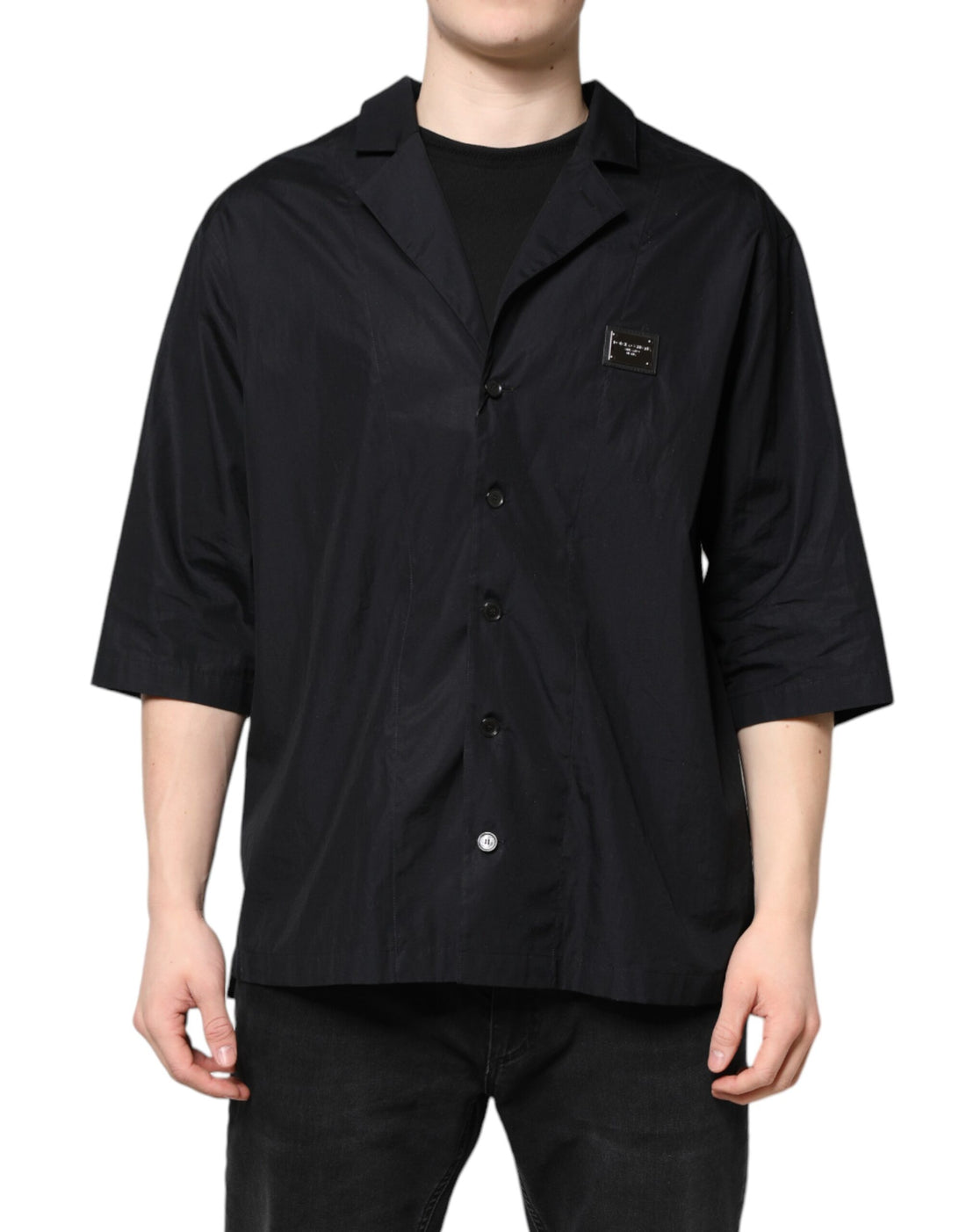 Zwart casual overhemd met korte mouwen en knoopsluiting