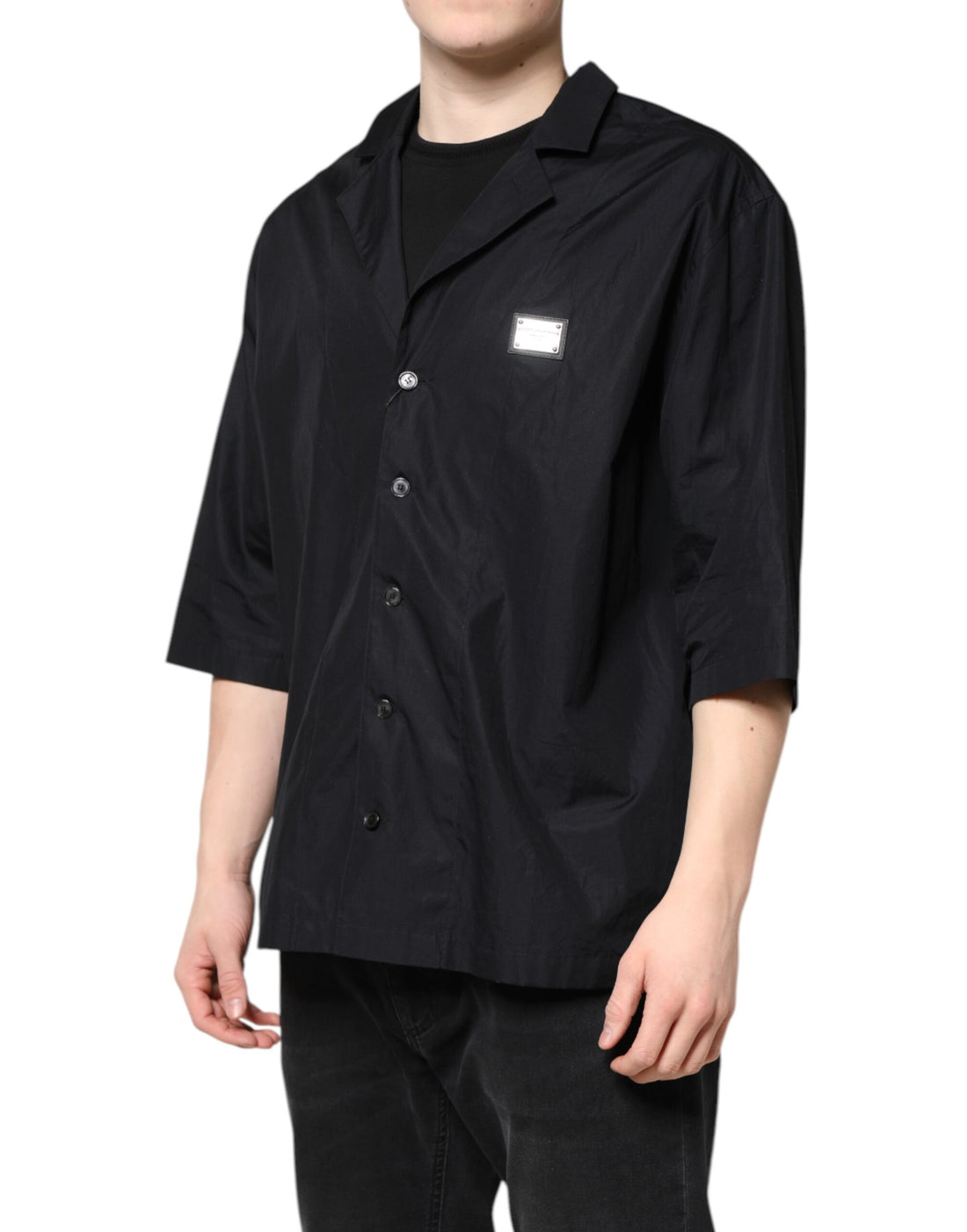 Zwart casual overhemd met korte mouwen en knoopsluiting