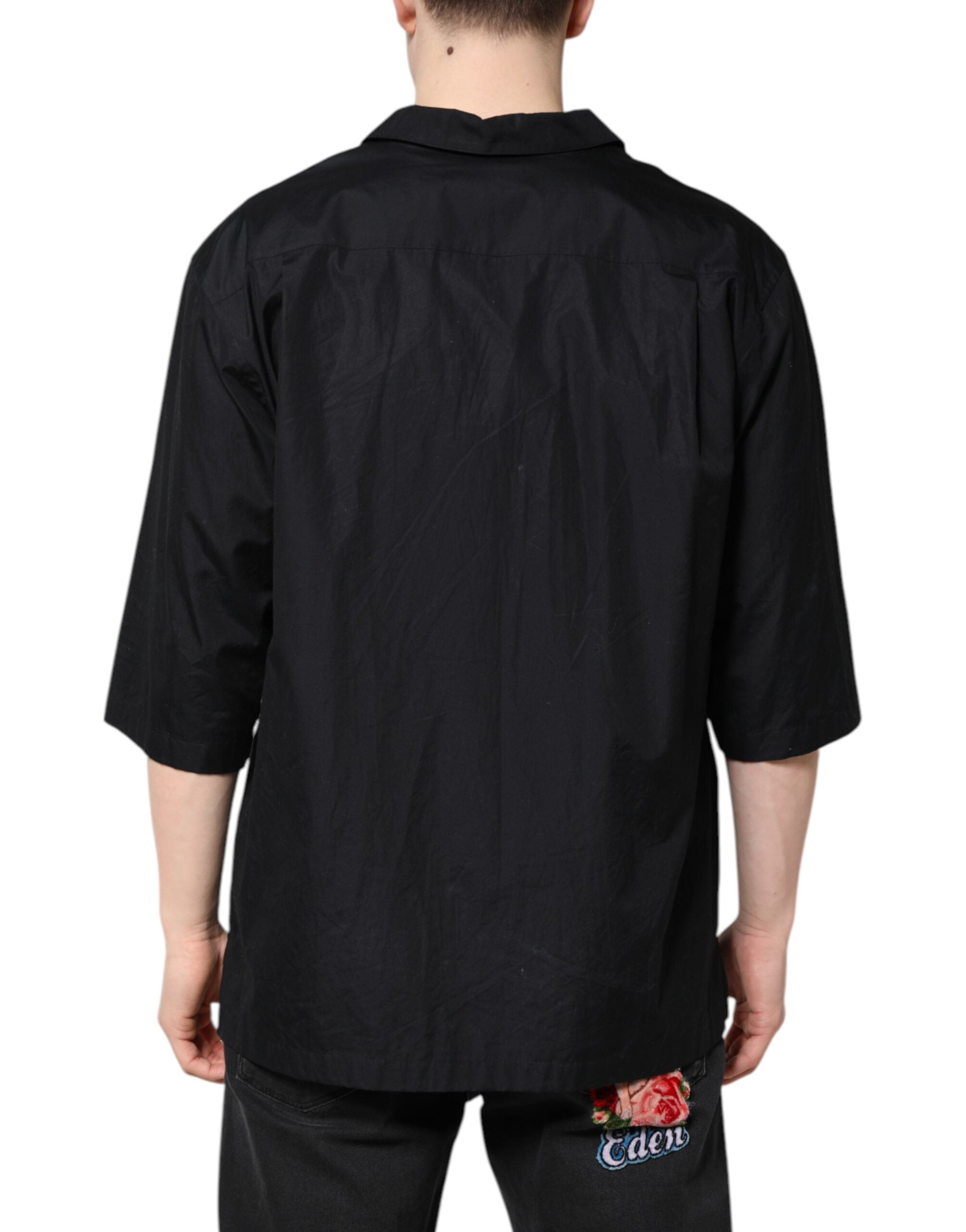 Zwart casual overhemd met korte mouwen en knoopsluiting