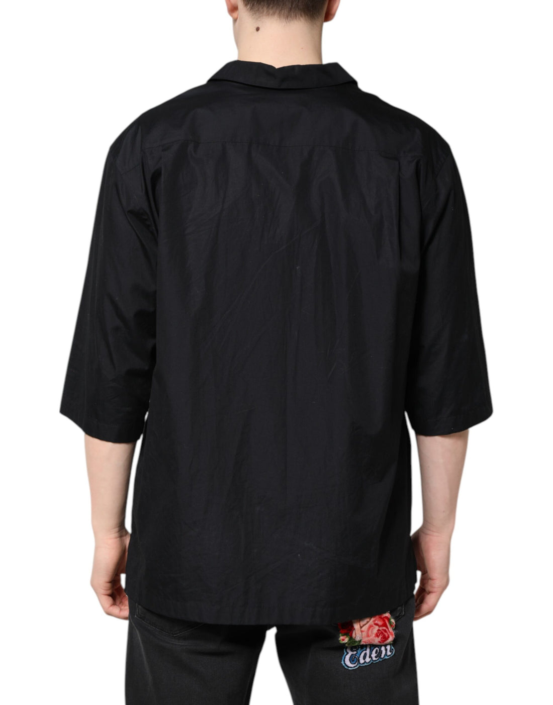 Zwart casual overhemd met korte mouwen en knoopsluiting