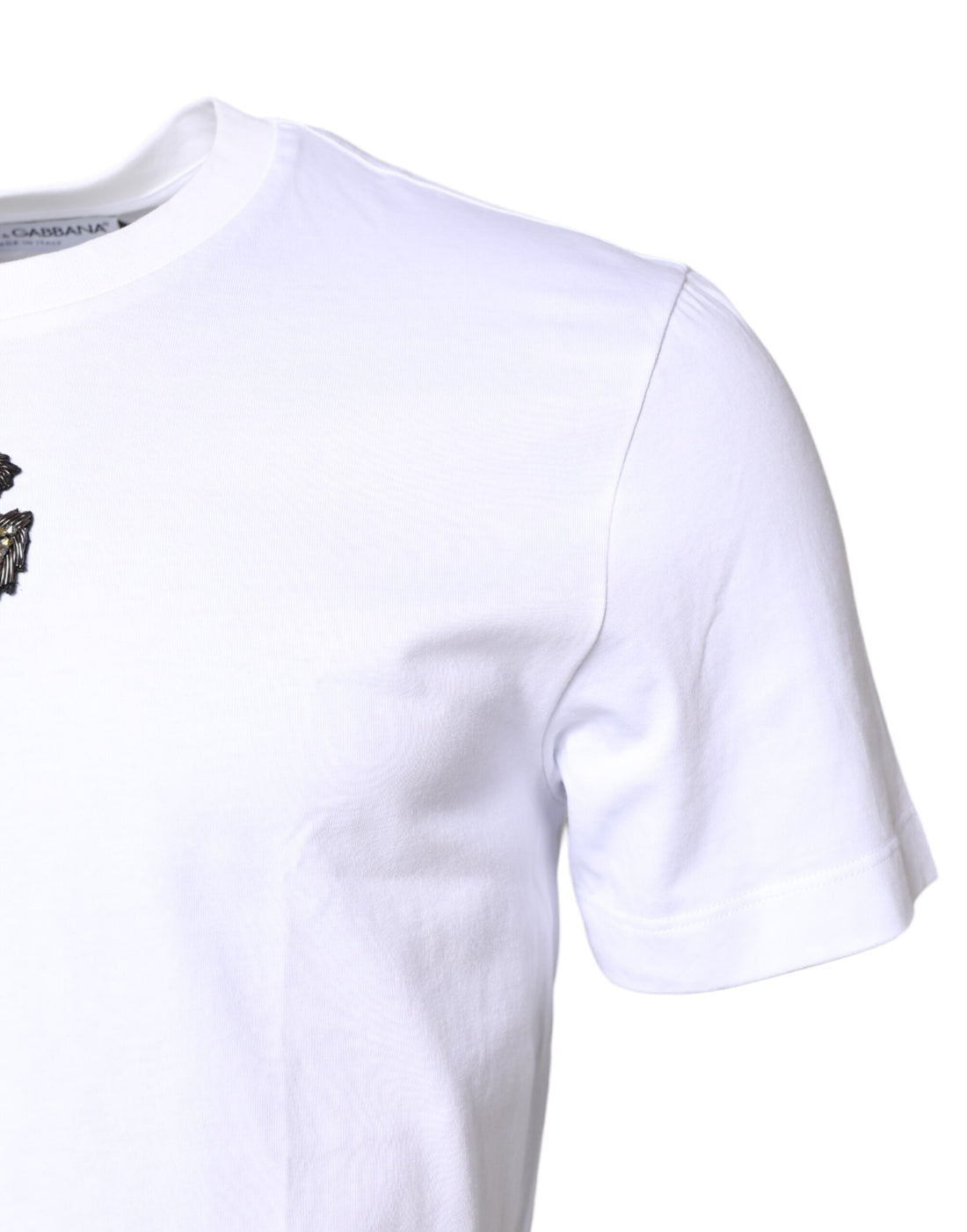 Wit Katoenen DG Geborduurd T-shirt Met Ronde Hals