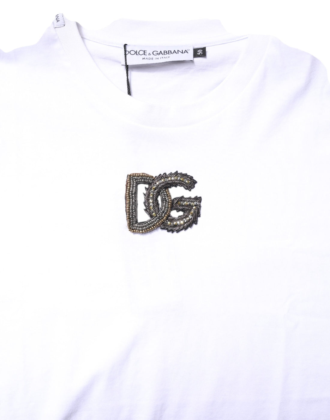 Wit Katoenen DG Geborduurd T-shirt Met Ronde Hals