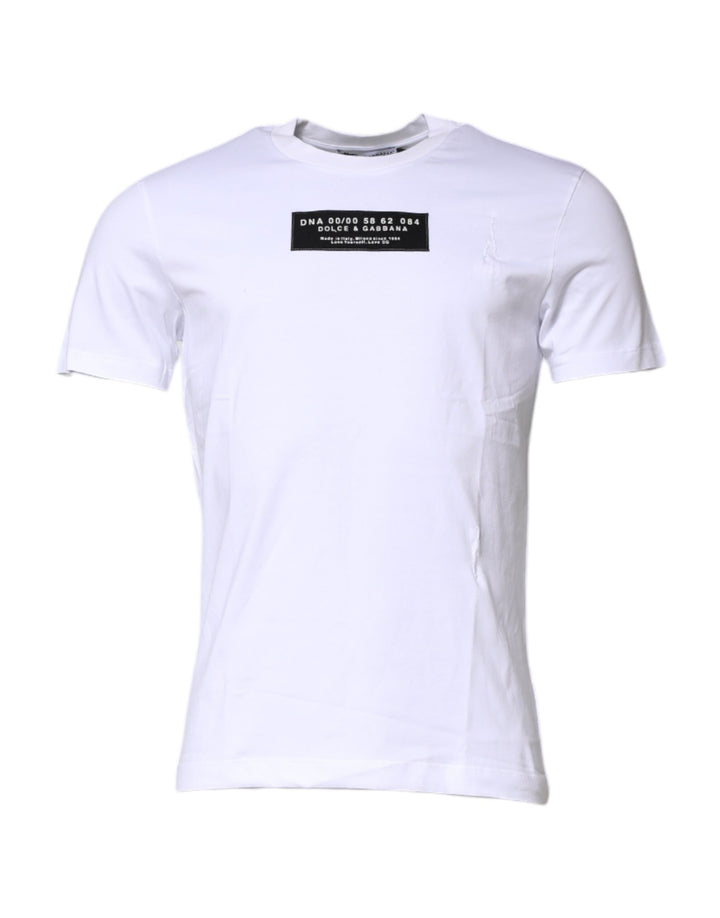 Wit Katoenen T-shirt met Logopatch en Ronde Hals