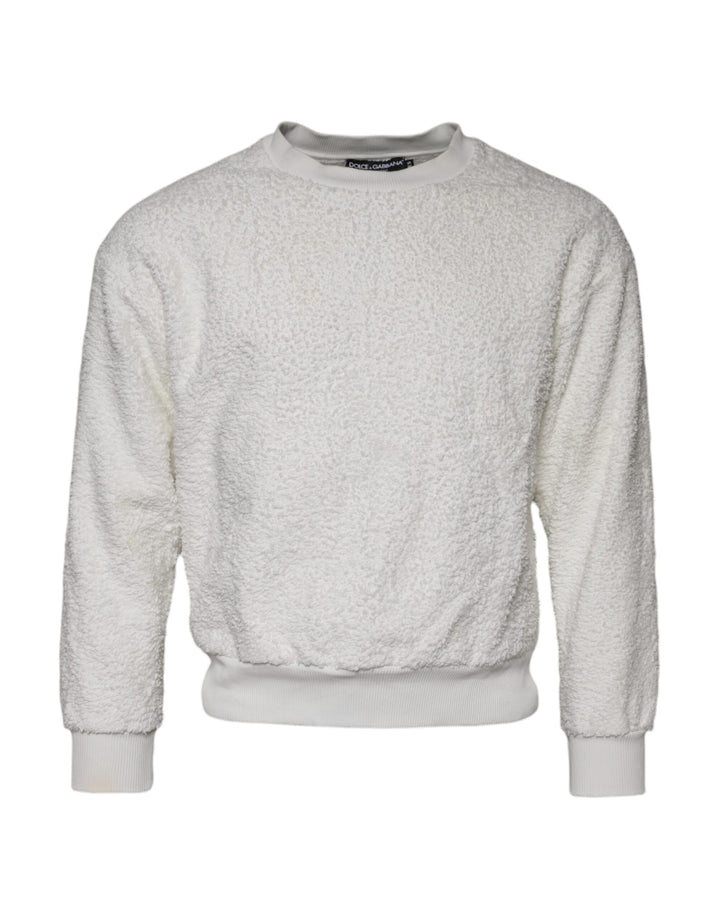 Witte katoenen fleece trui met ronde hals
