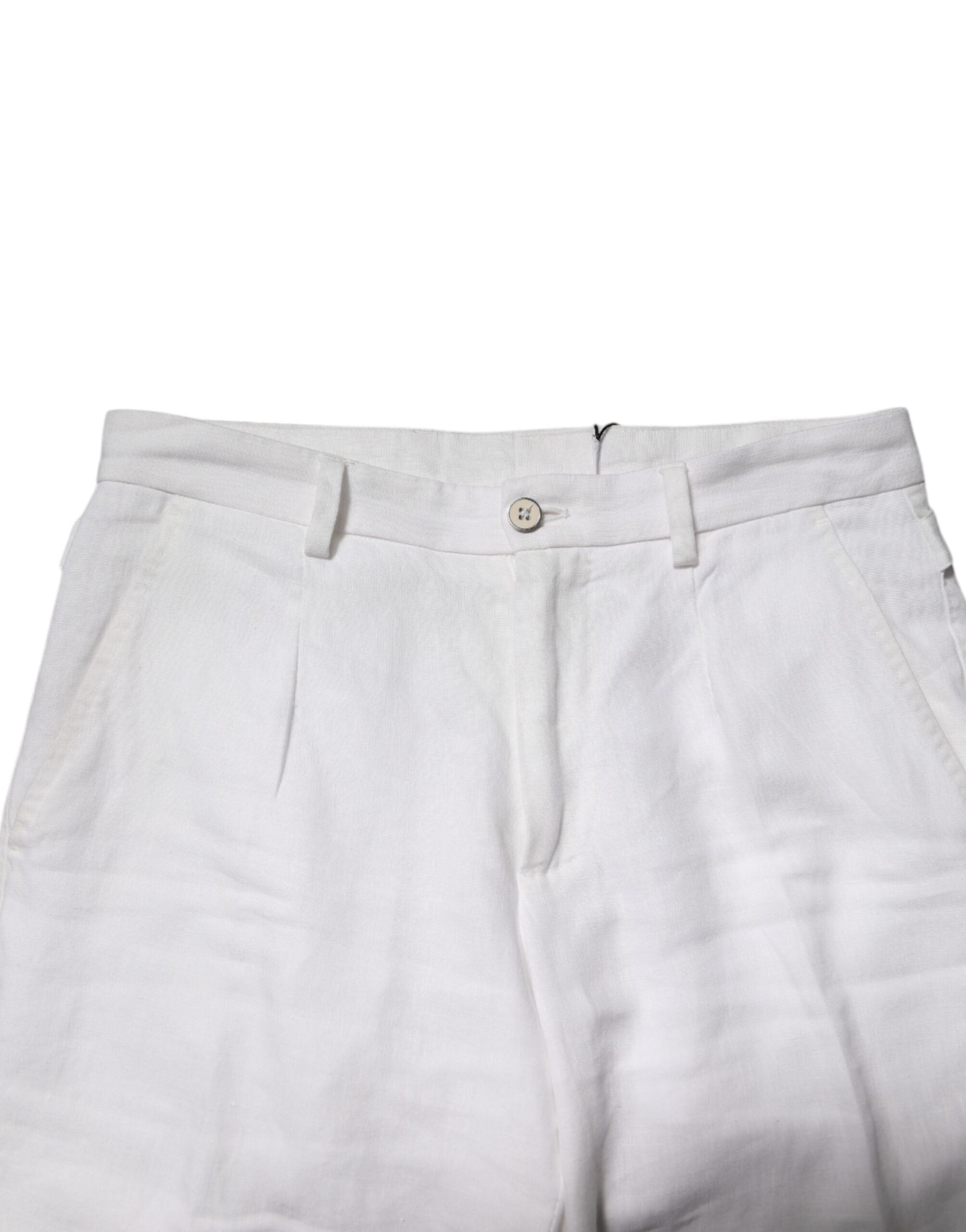 Witte linnen cropped broek met normale taille