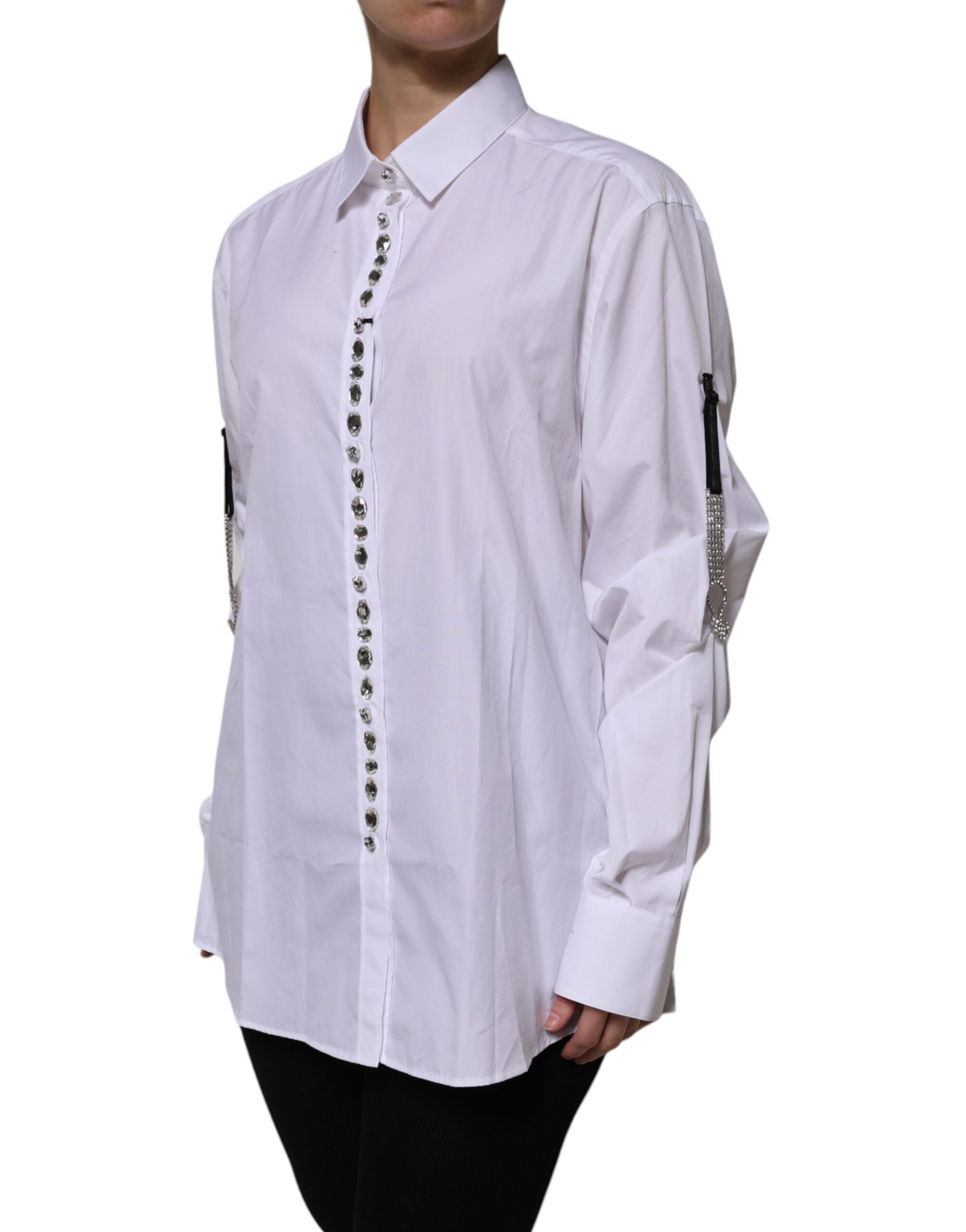 Witte top met lange mouwen en strass-steentjes