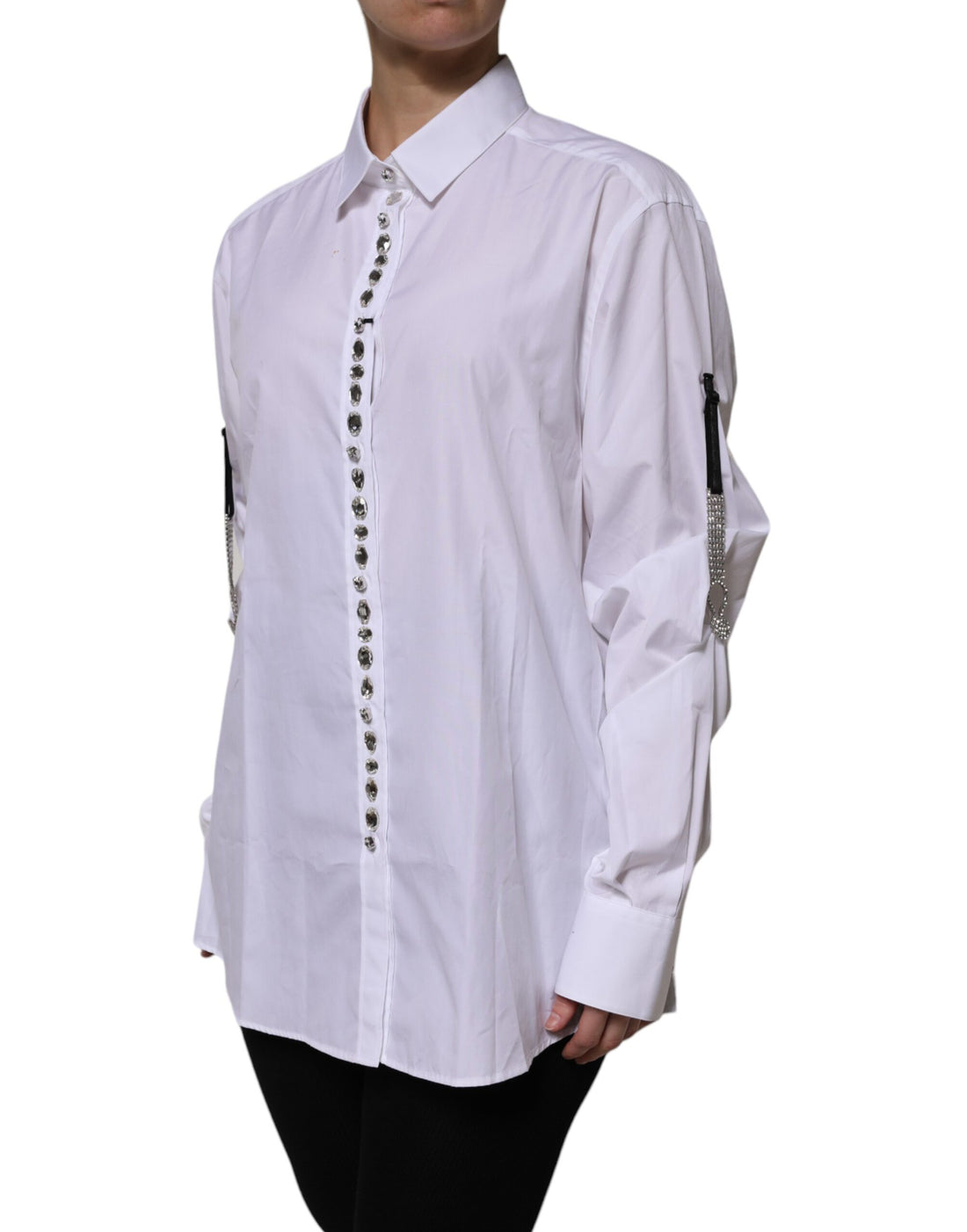Witte top met lange mouwen en strass-steentjes