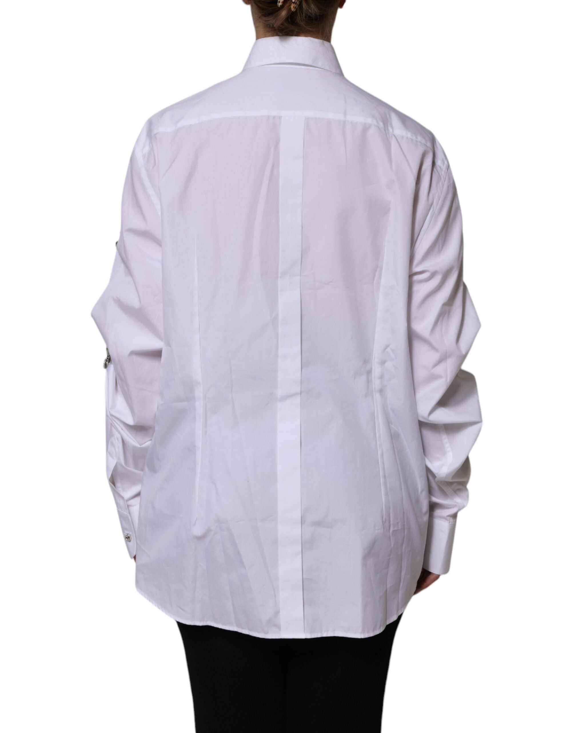 Witte top met lange mouwen en strass-steentjes