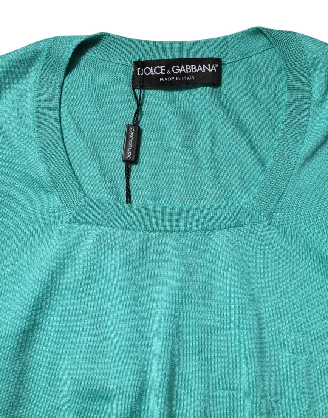 Dolce & Gabbana Aqua Blue Silk Short Sleeves Square Neck Top