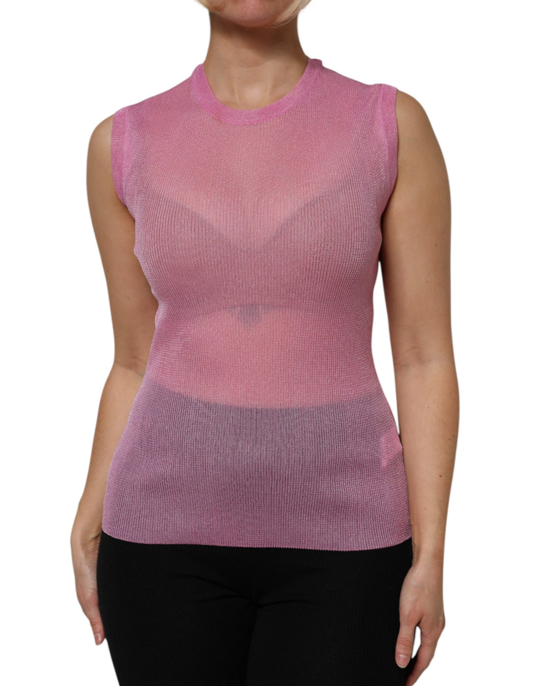 Dolce & Gabbana Pink Polyester Sleeveless Round Neck Tank Top