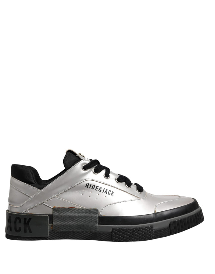 HIDE & JACK Metallic Silver Low Top Lace Up Sneakers Shoes