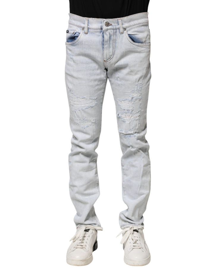 Lichtblauwe gescheurde skinny spijkerbroek