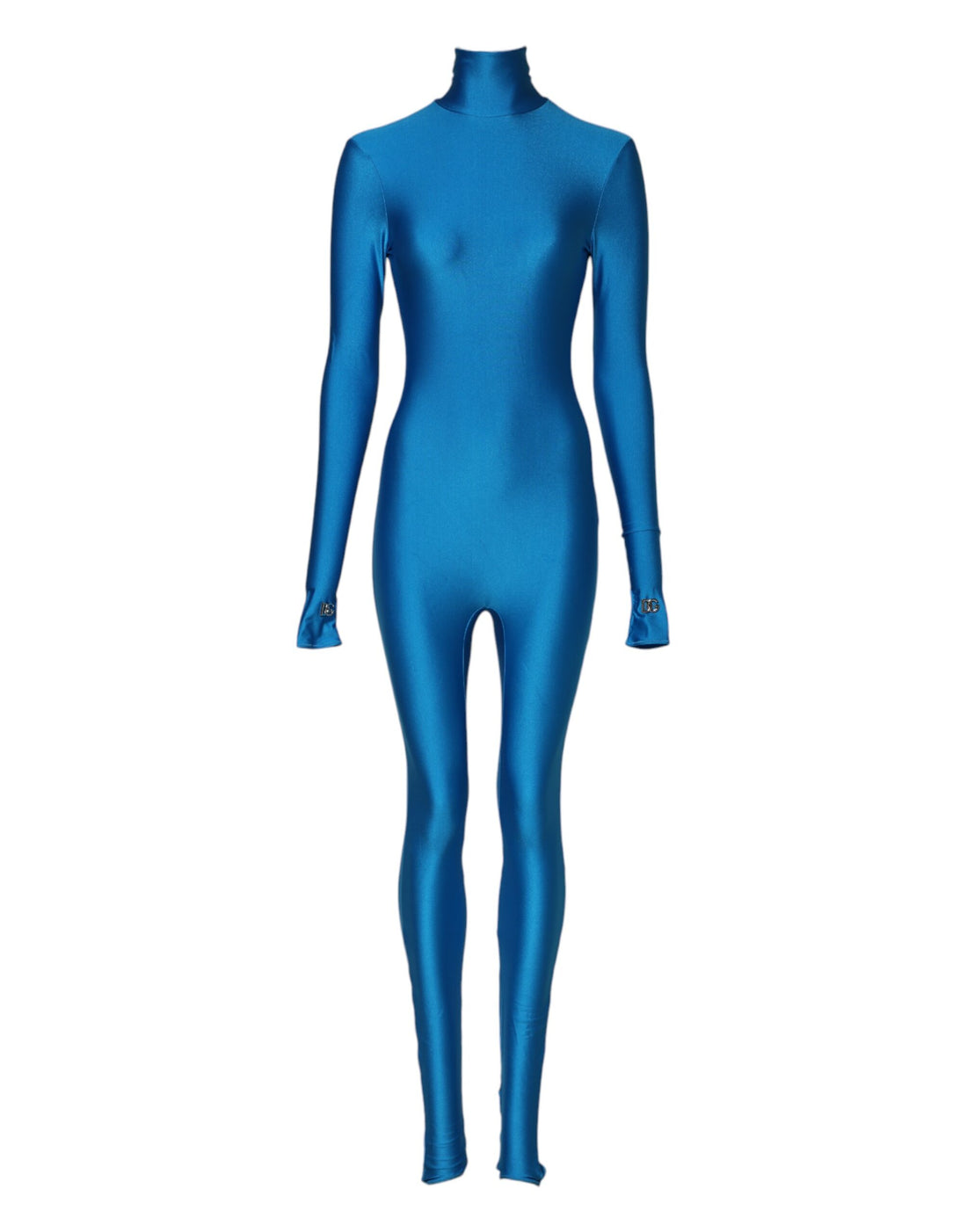 Dolce & Gabbana Blue Nylon Turtleneck Bodycon Jumpsuit Dress