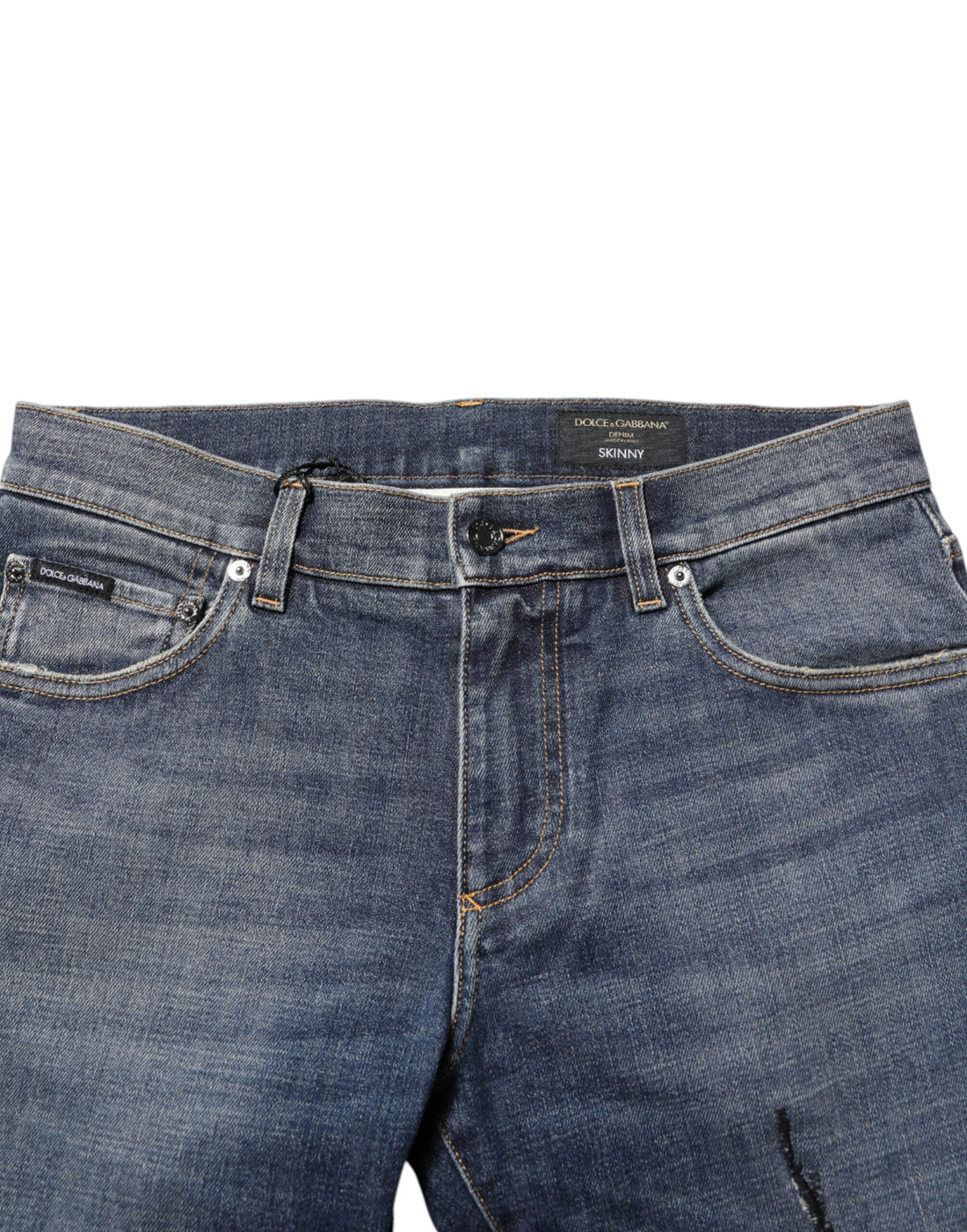 Dolce & Gabbana Blue Washed Skinny Logo Plaque Men Denim Jeans