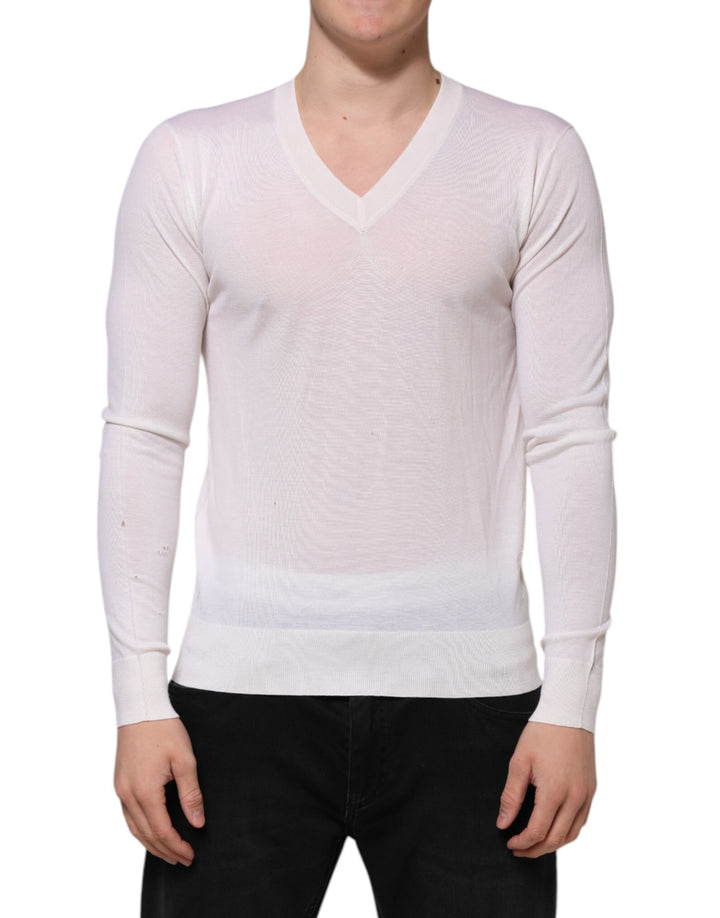 Witte kasjmieren trui met V-hals en logo