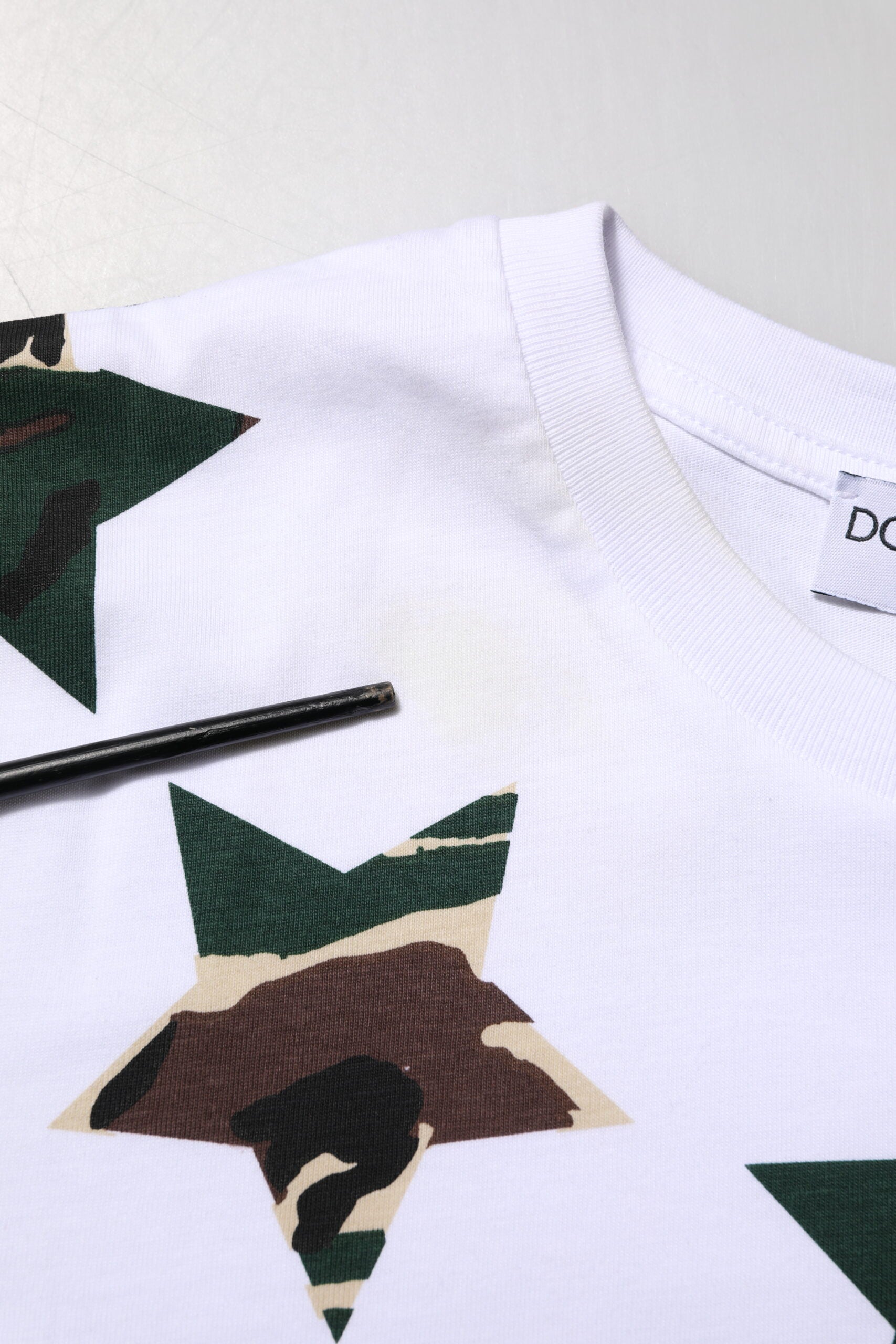 Wit Camouflage Katoenen Heren T-shirt met Ronde Hals
