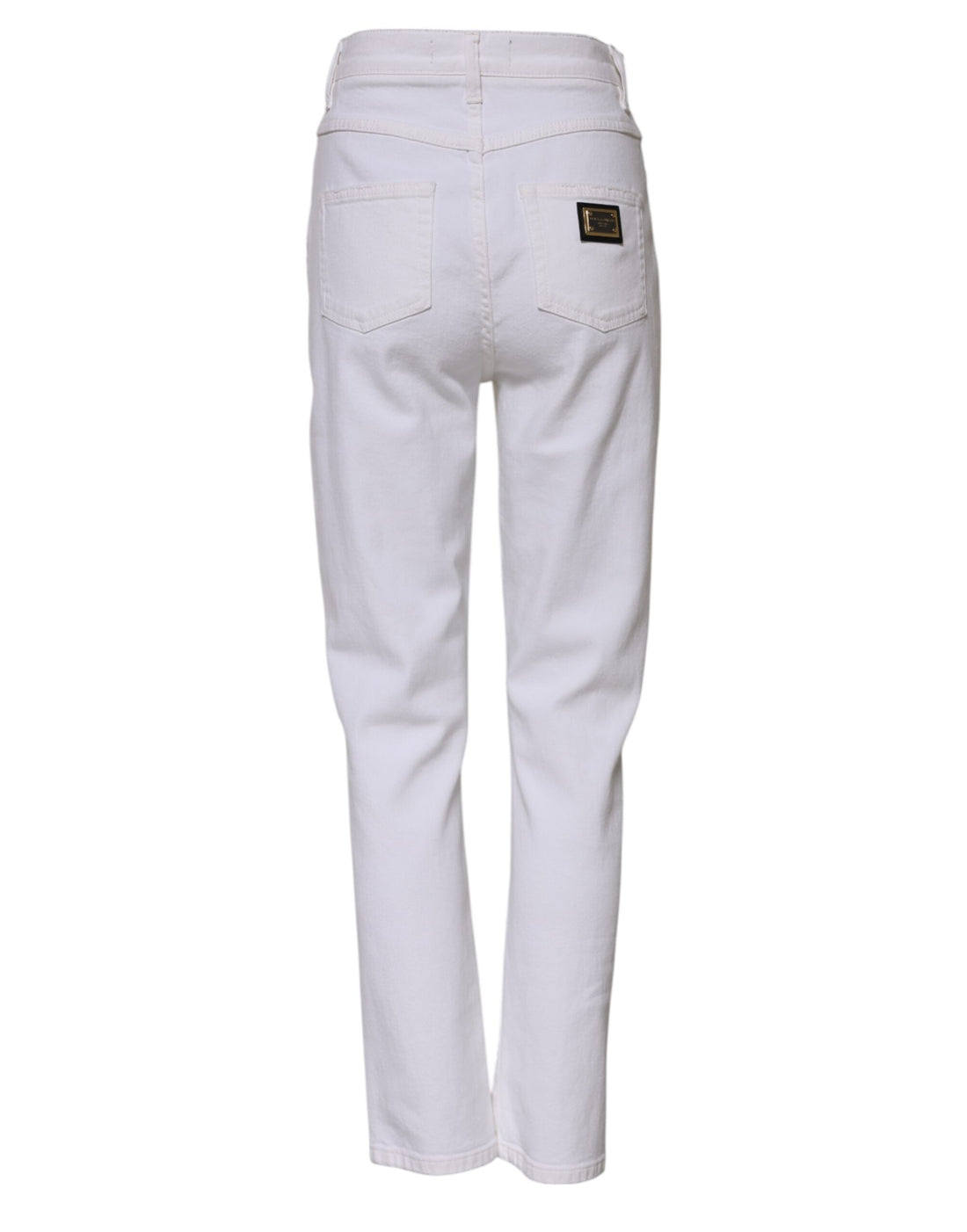 Witte katoenen spijkerbroek met hoge taille en rechte pijpen