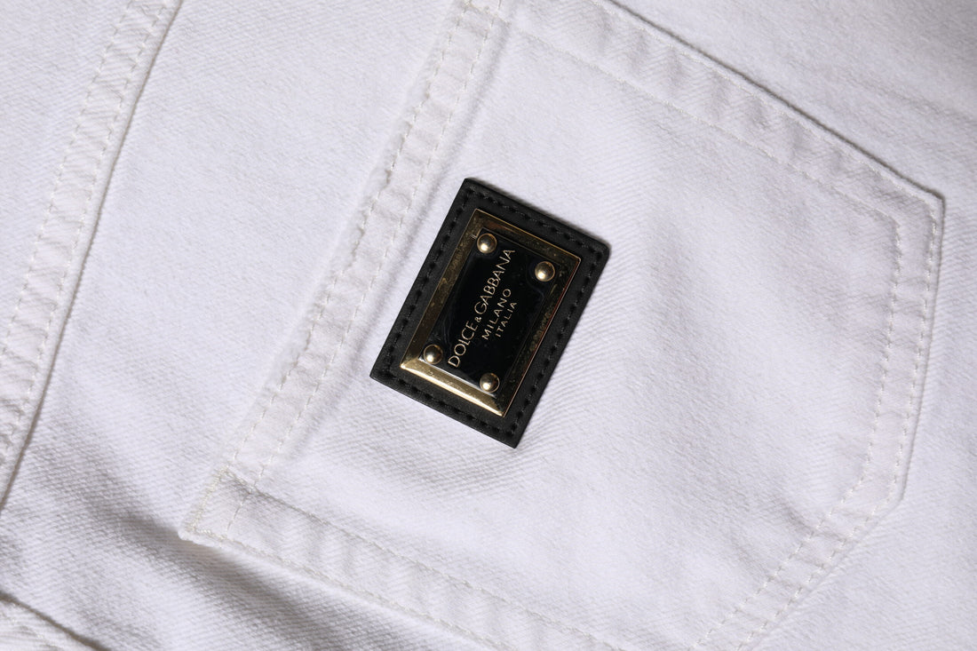 Witte katoenen spijkerbroek met hoge taille en rechte pijpen