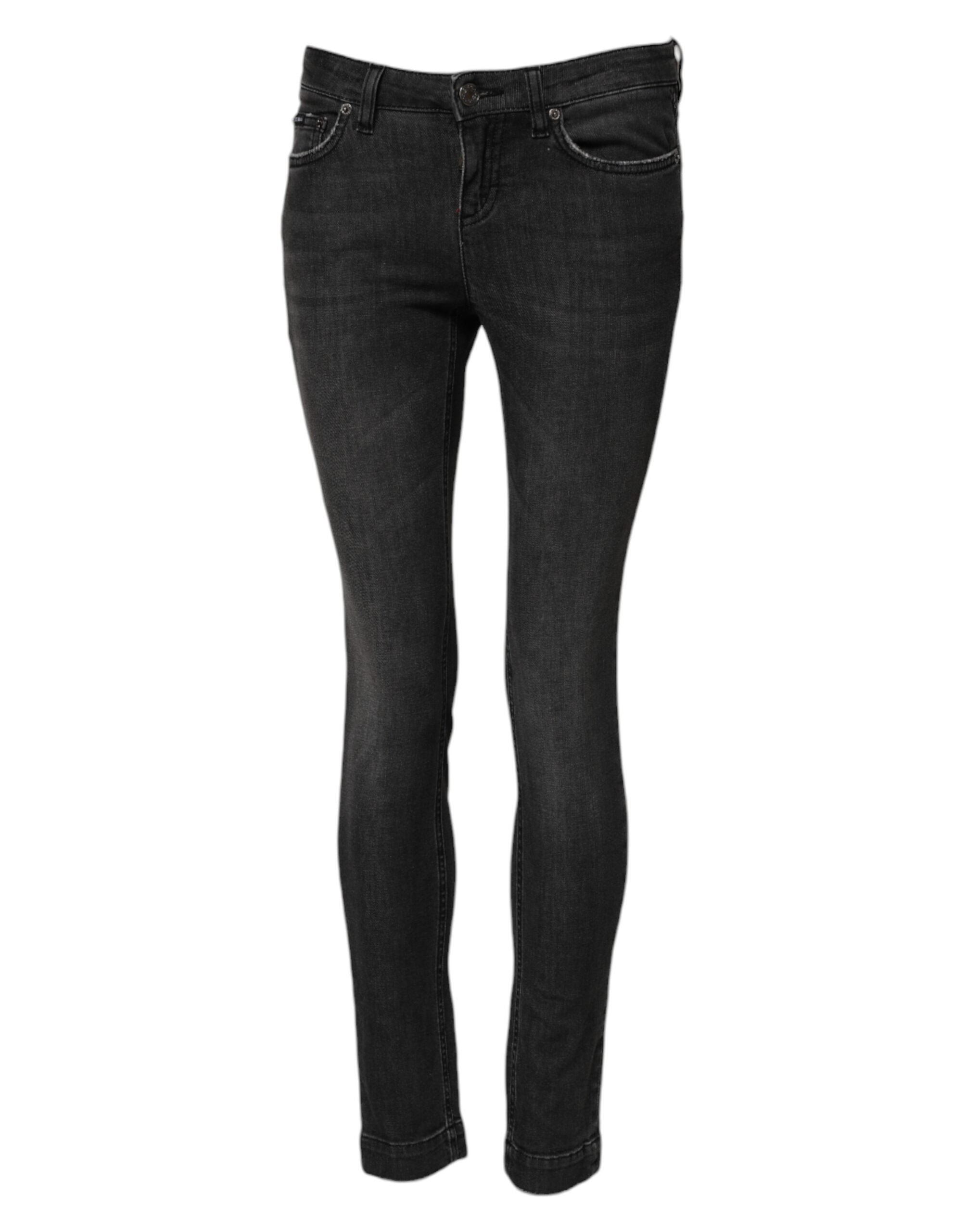 Zwarte Katoenen Low Waist Skinny Denim Jeans