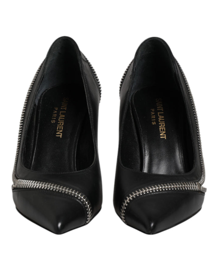 Saint Laurent White Black Leather Pointed Toe Heels Shoes