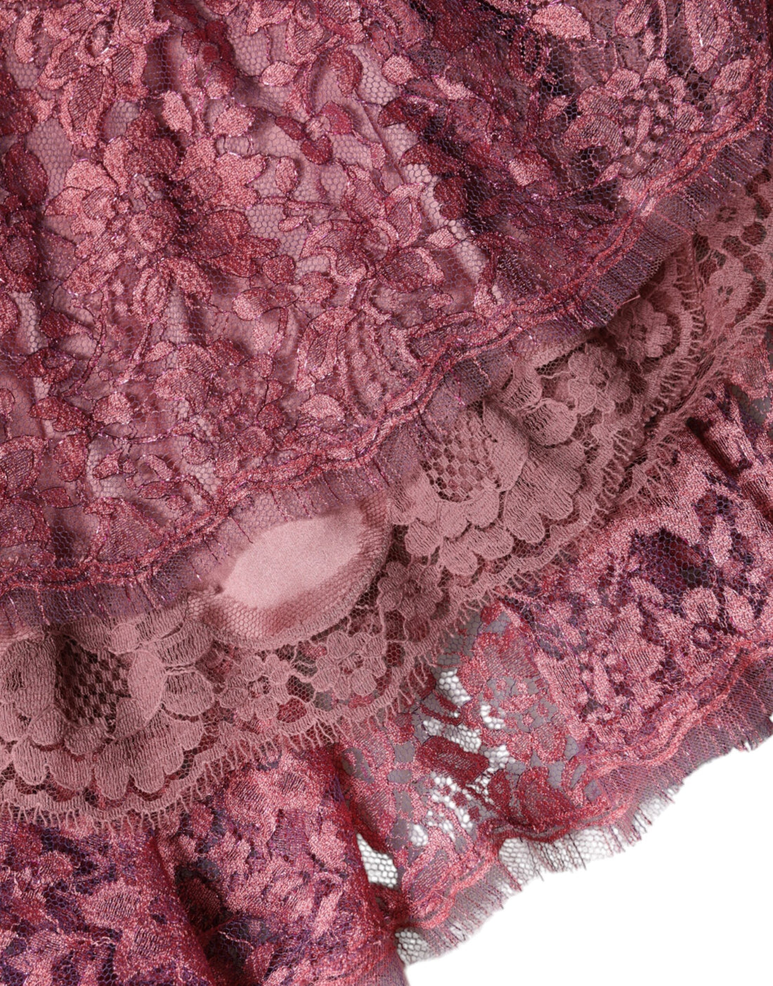Roze Kanten Midi Jurk Met Lange Mouwen En Bloemenpatroon