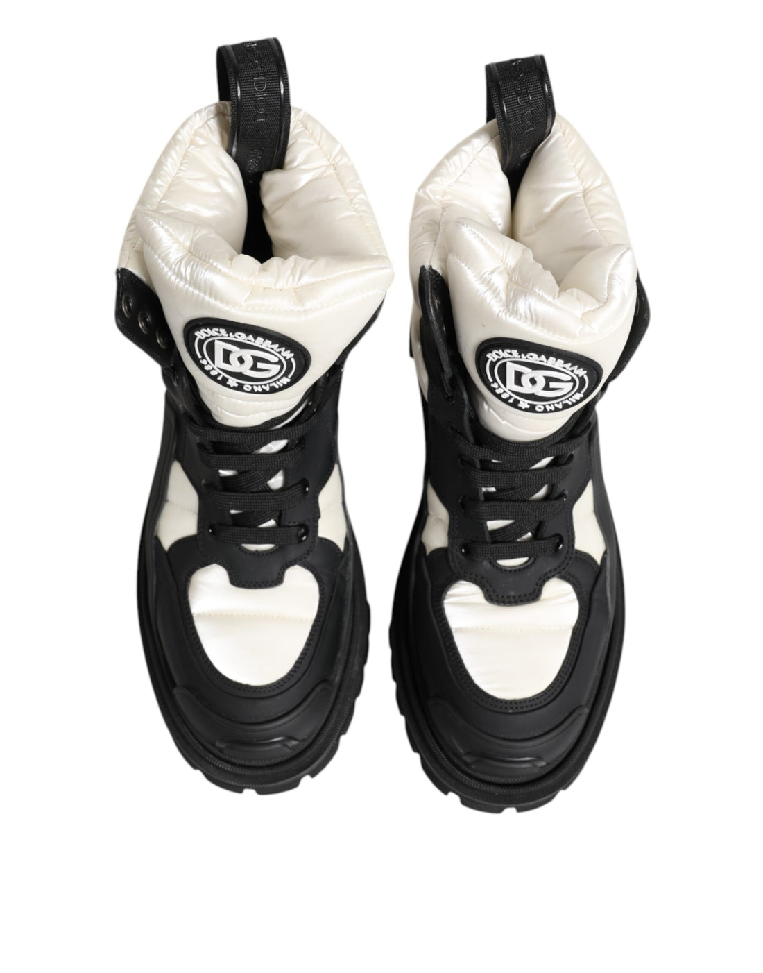 Dolce & Gabbana Black White Padded Lace Up Short Boots Shoes