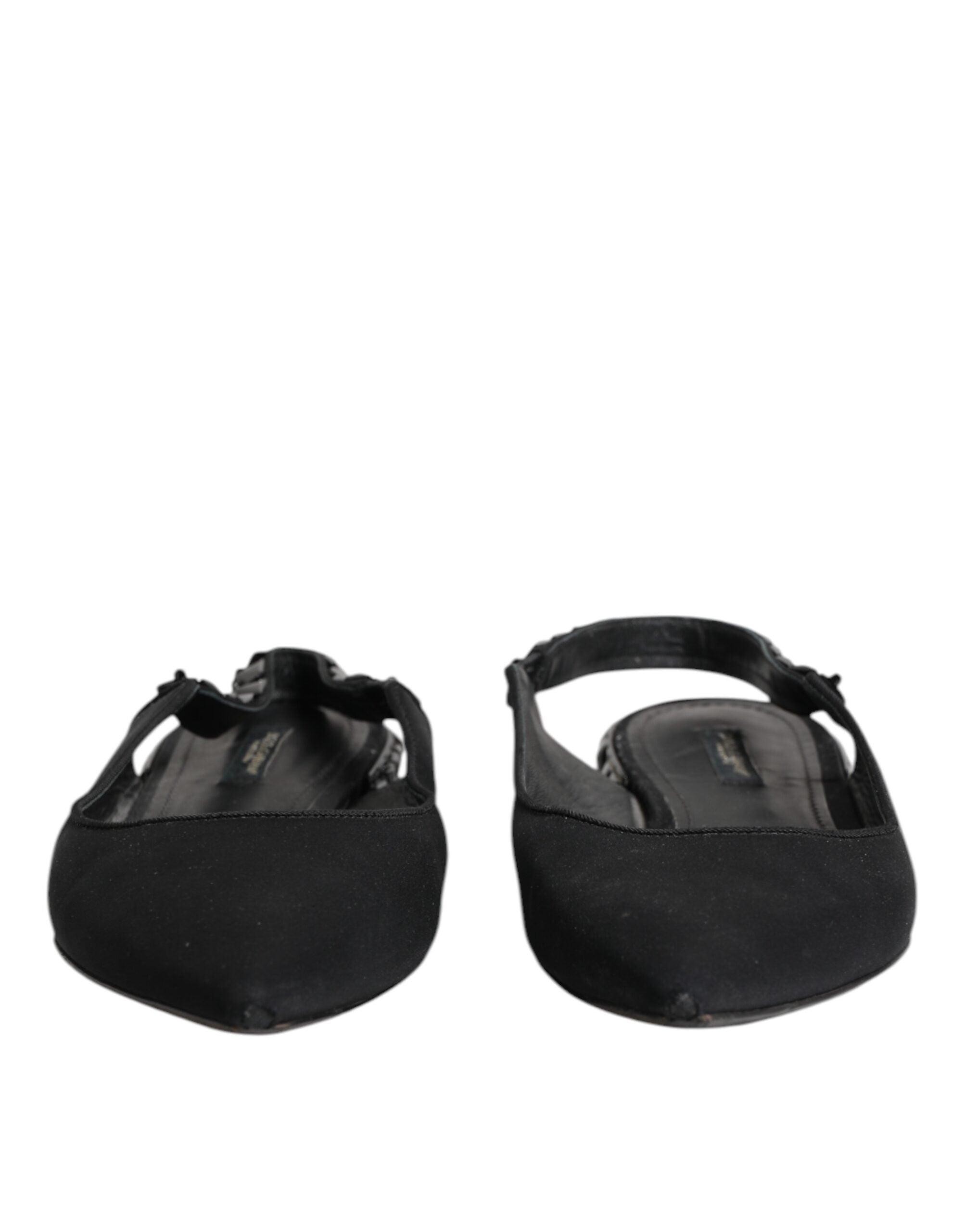 Dolce & Gabbana Black Crystal Charmeuse Slingback Shoes