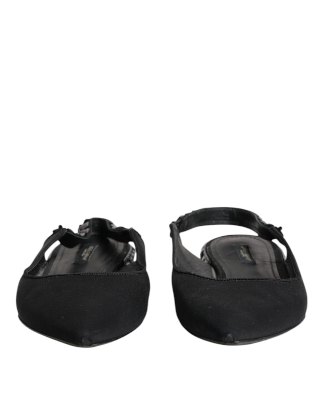 Dolce & Gabbana Black Crystal Charmeuse Slingback Shoes
