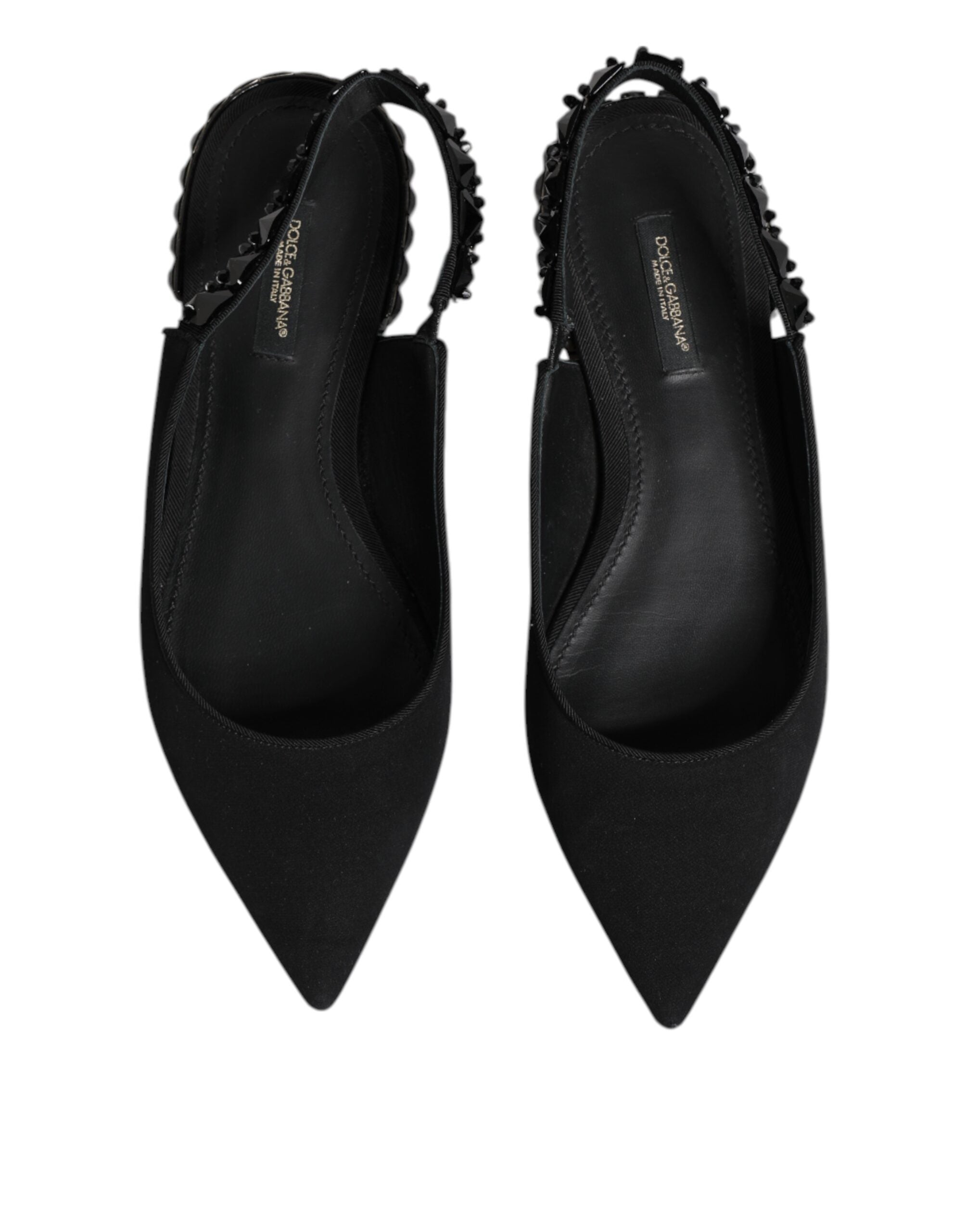 Zwarte Crystal Charmeuse Slingback Schoenen