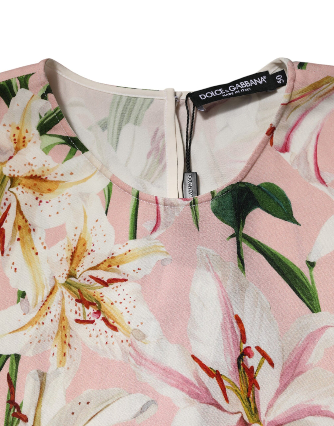 Dolce & Gabbana Pink Lily Printed Round Neck Blouse Top