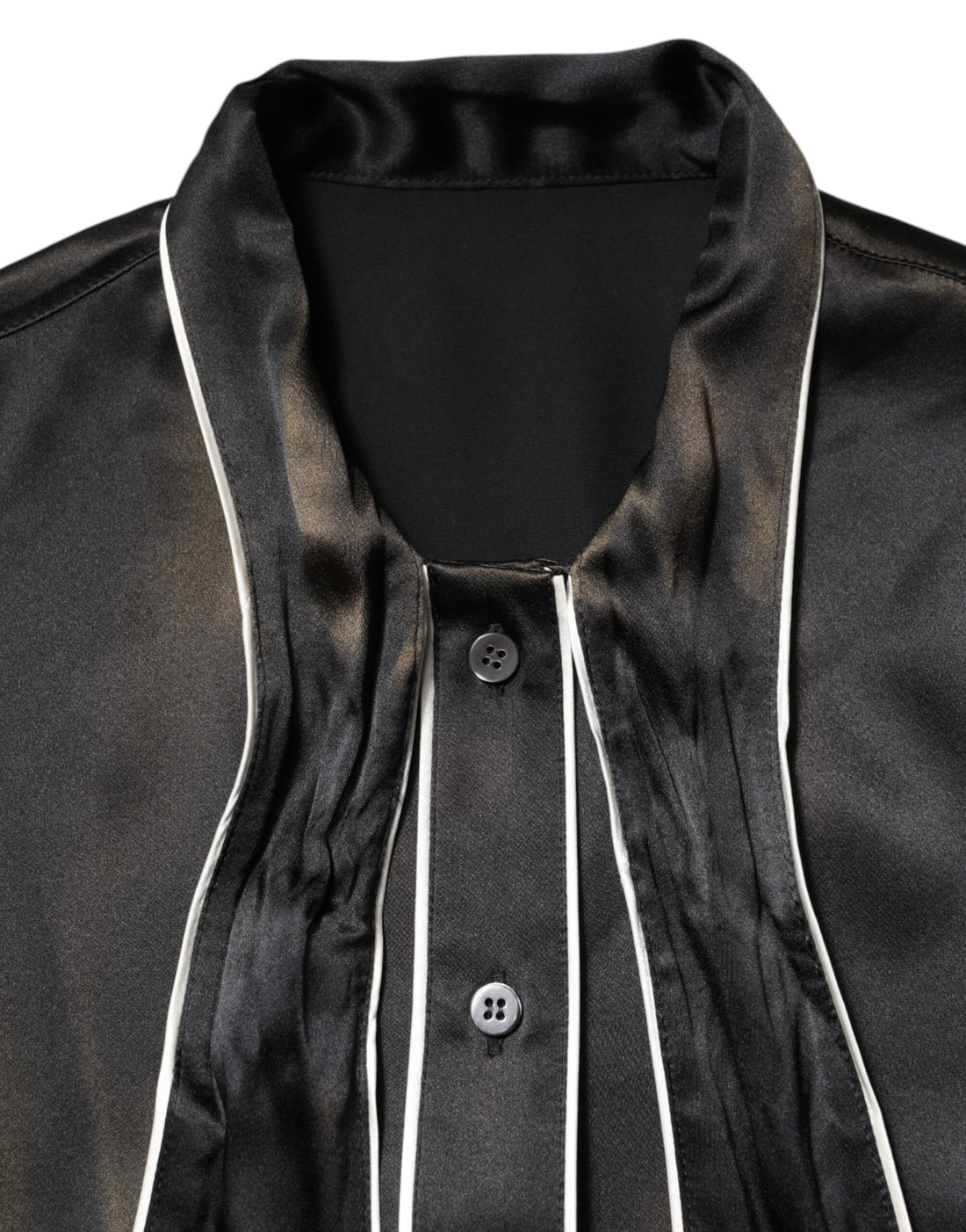 Dolce & Gabbana Black Silk Ascot Collared Button Blouse Top