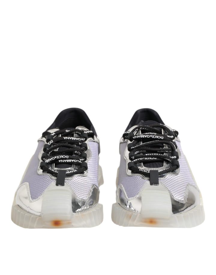 Dolce & Gabbana Silver Black Nylon NS1 Low Top Sneakers Shoes