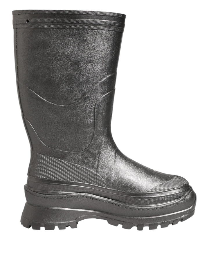 Dolce & Gabbana Black Argento Pull On Rain Boots Shoes