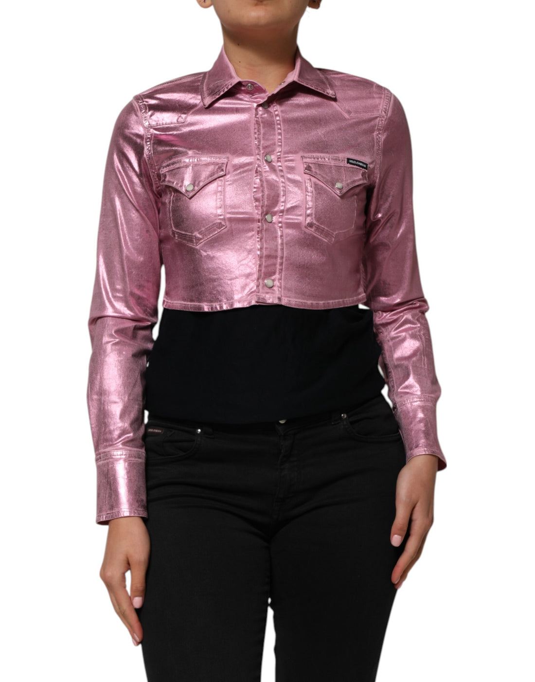 Roze Katoenen Stretch Getailleerd Kort Jasje