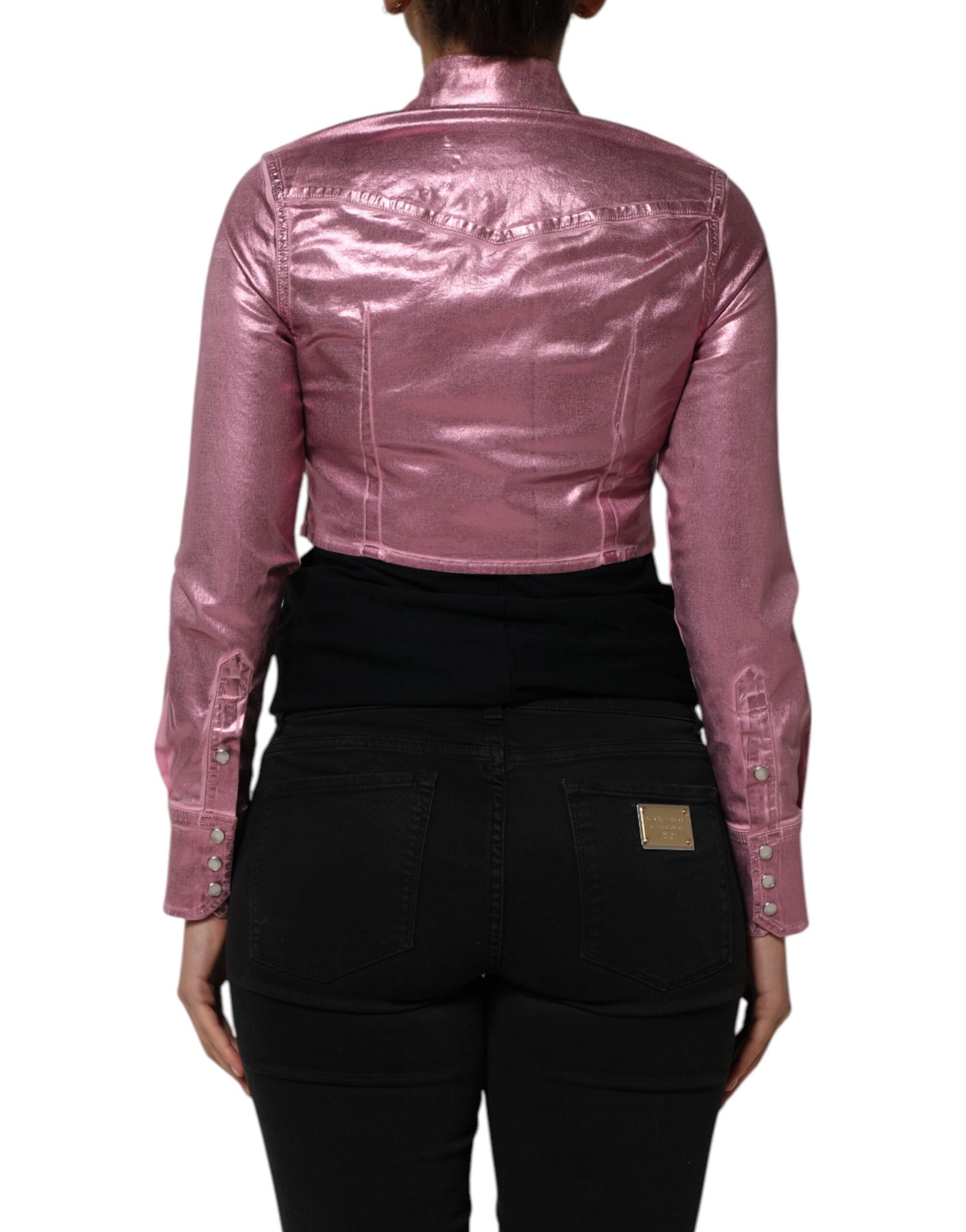Roze Katoenen Stretch Getailleerd Kort Jasje